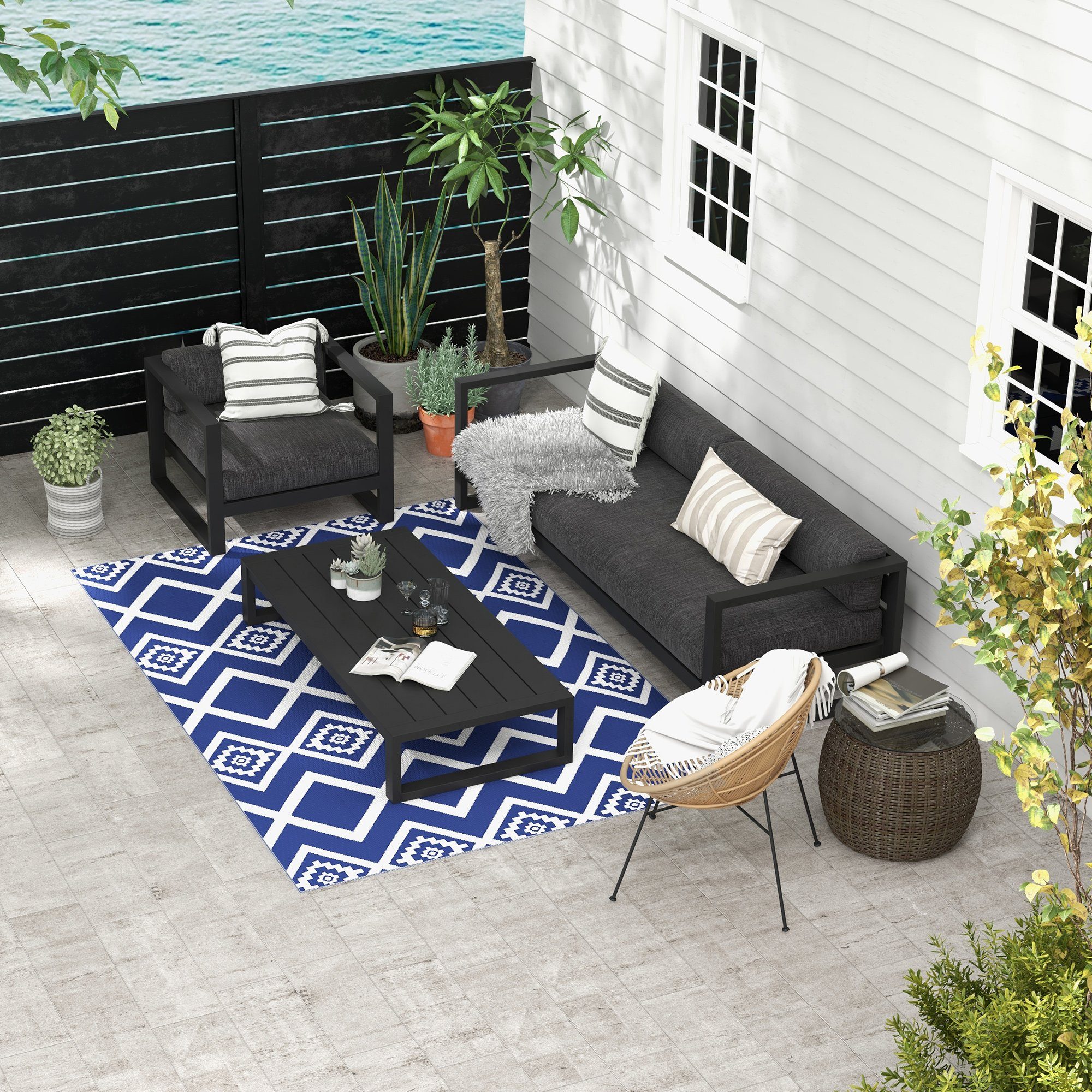 Outsunny Outdoorteppich Kunststoffteppich mit Tragetasche, Wasserabweisende günstig online kaufen