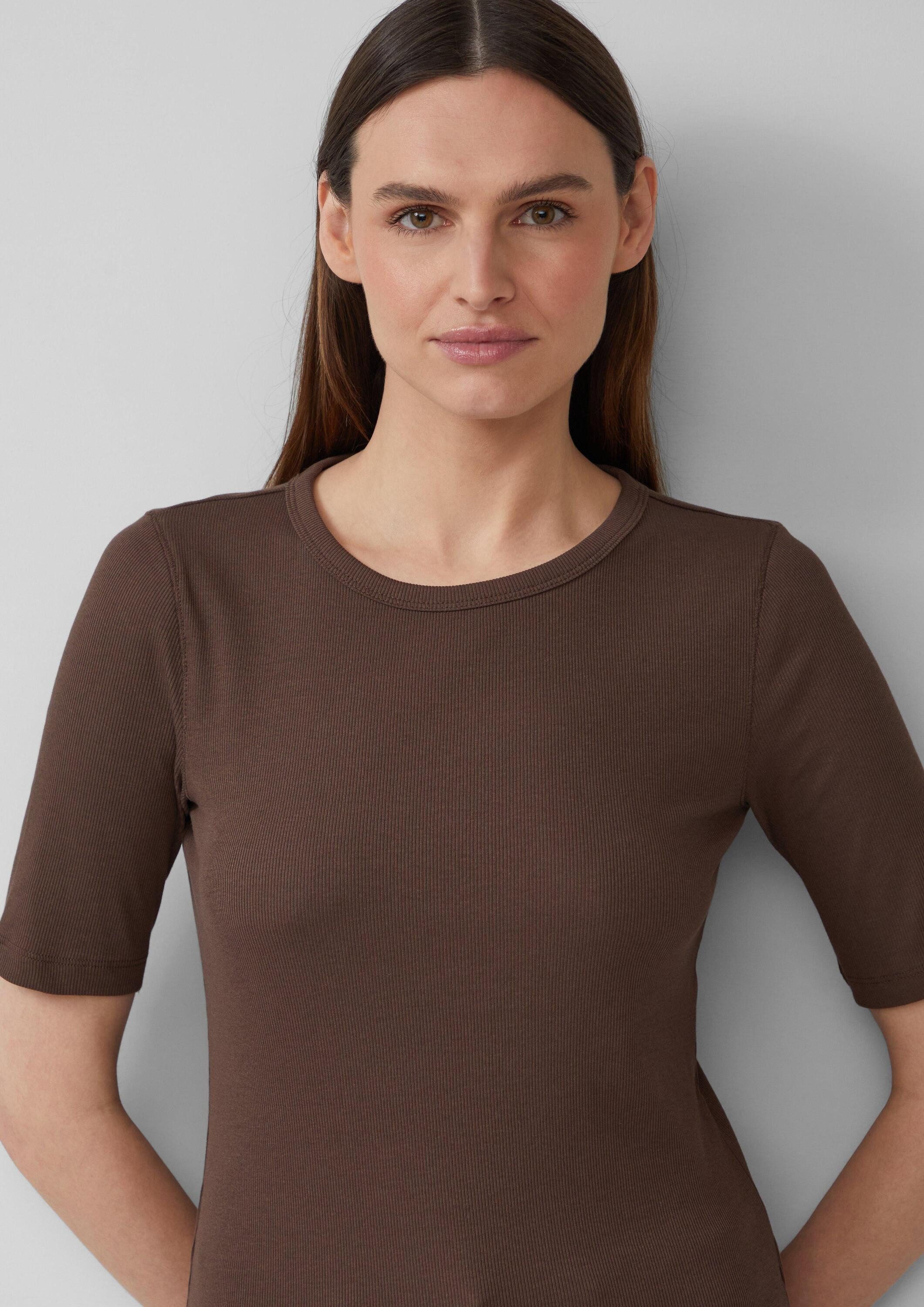 s.Oliver Kurzarmshirt T-Shirt Geripptes T-Shirt im Slim Fit aus Baumwollmix