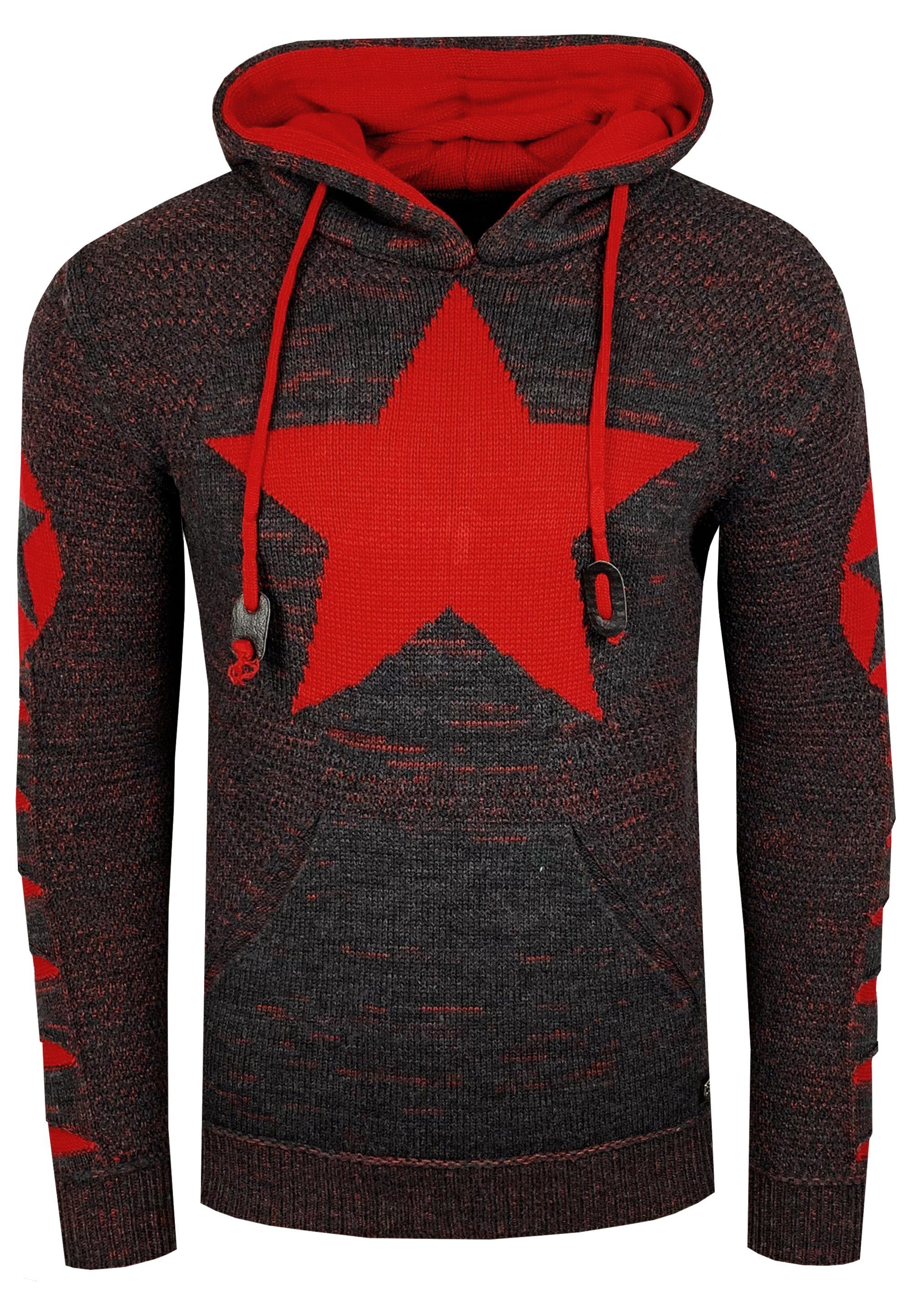 Rusty Neal Kapuzensweatshirt mit großem anthrazit-rot Stern-Design