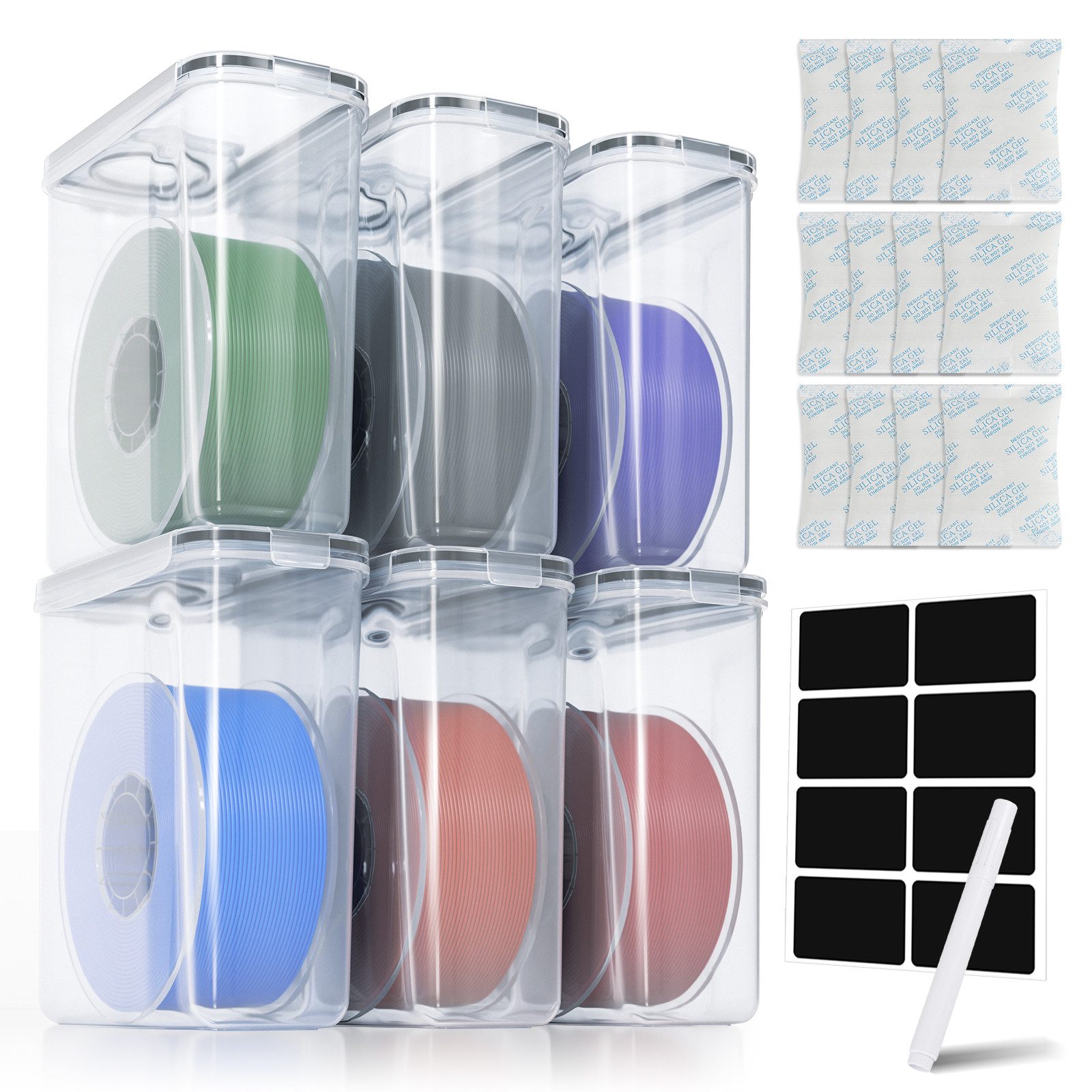 Clanmacy 3D-Drucker 6pcs 3D-Drucker Filament Aufbewahrungsbox 4L Wasserdichte Trockenbox