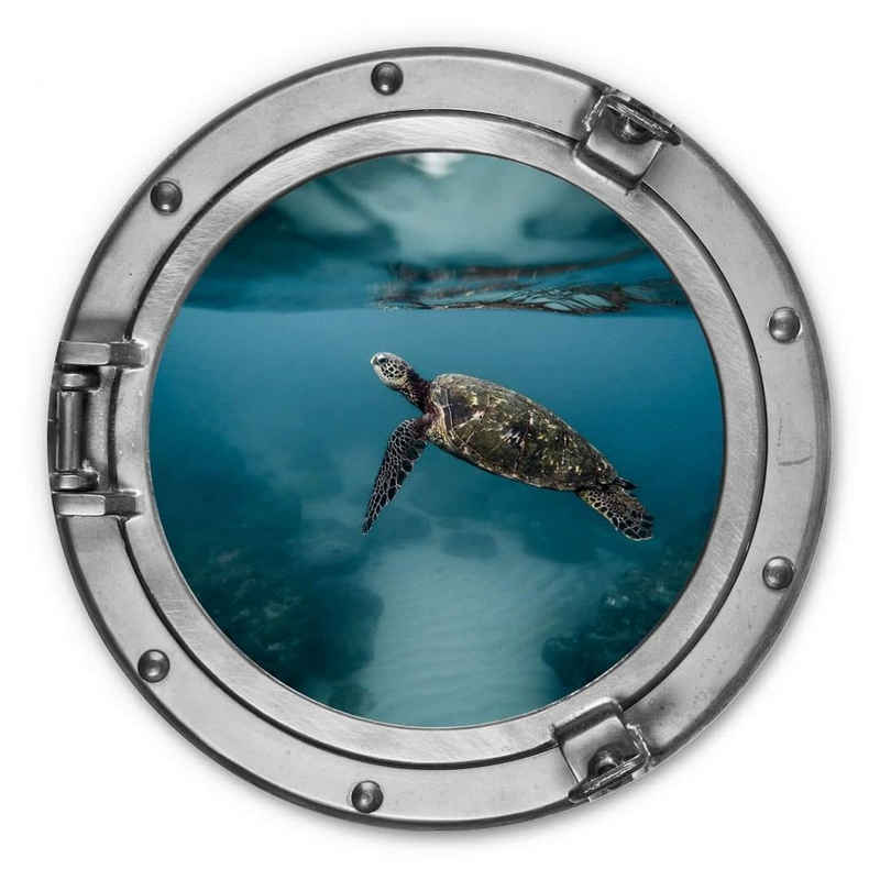 K&L Wall Art Gemälde »Alu-Dibond Poster Rund Schildkröte Fenster Bullauge U-Boot Schiff Ozean«, Metalloptik Wandbild