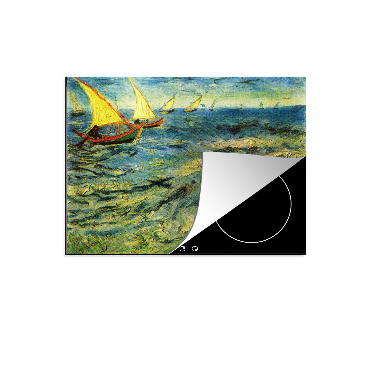 Induktionsmatte küche, cm, Gogh, Ceranfeldabdeckung Vincent 59x52 van dem Vinyl, Fischerboote Herdblende-/Abdeckplatte - auf MuchoWow für Meer die (1 tlg),