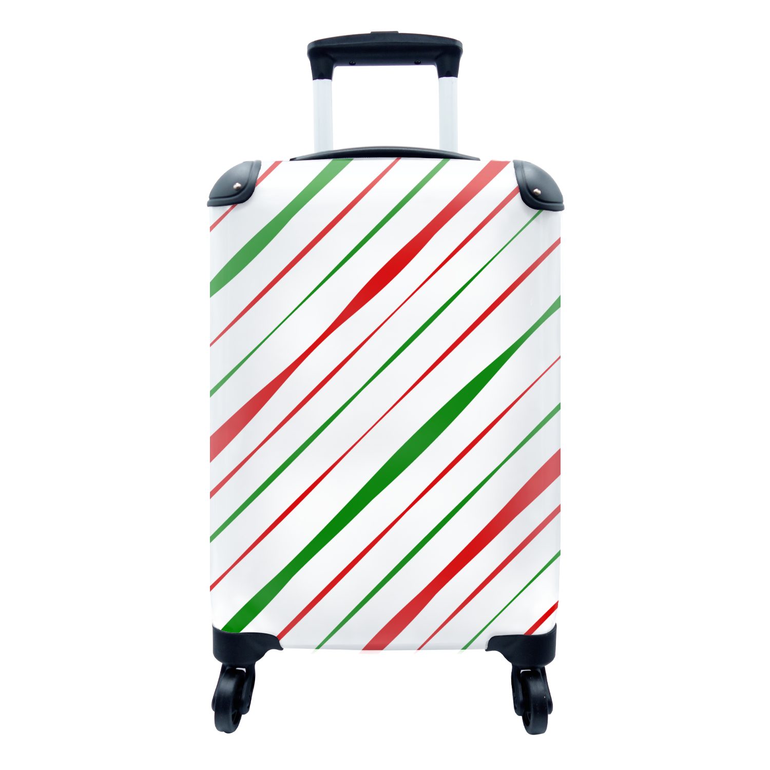 MuchoWow Handgepäckkoffer Muster - Weihnachten - Streifen, 4 Rollen, Reisetasche mit rollen, Handgepäck für Ferien, Trolley, Reisekoffer