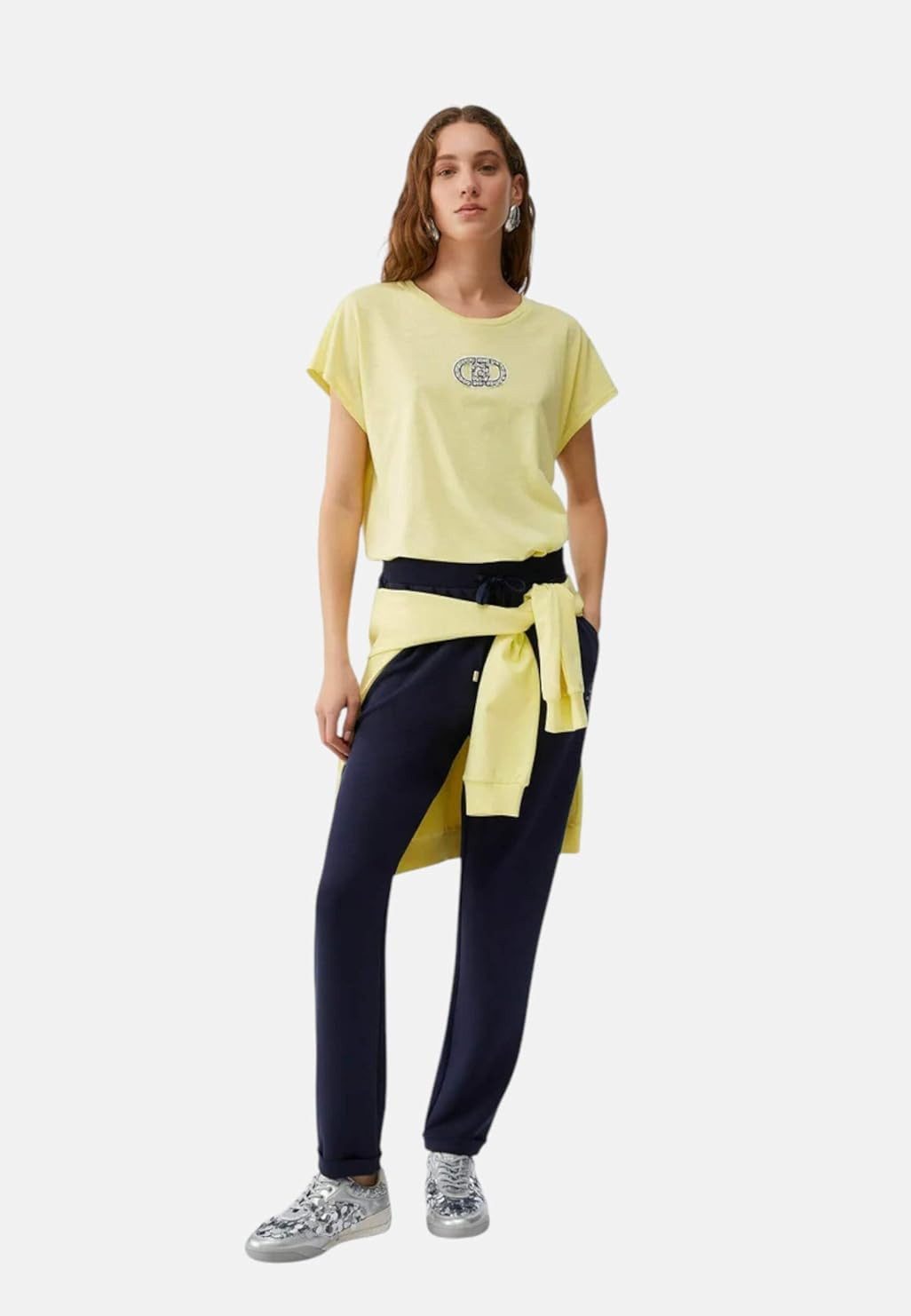 Liu Jo Kurzarmshirt ? Damen T-Shirt mit Strasslogo ? Baumwoll-Modal Shirt ? Casual Fashion