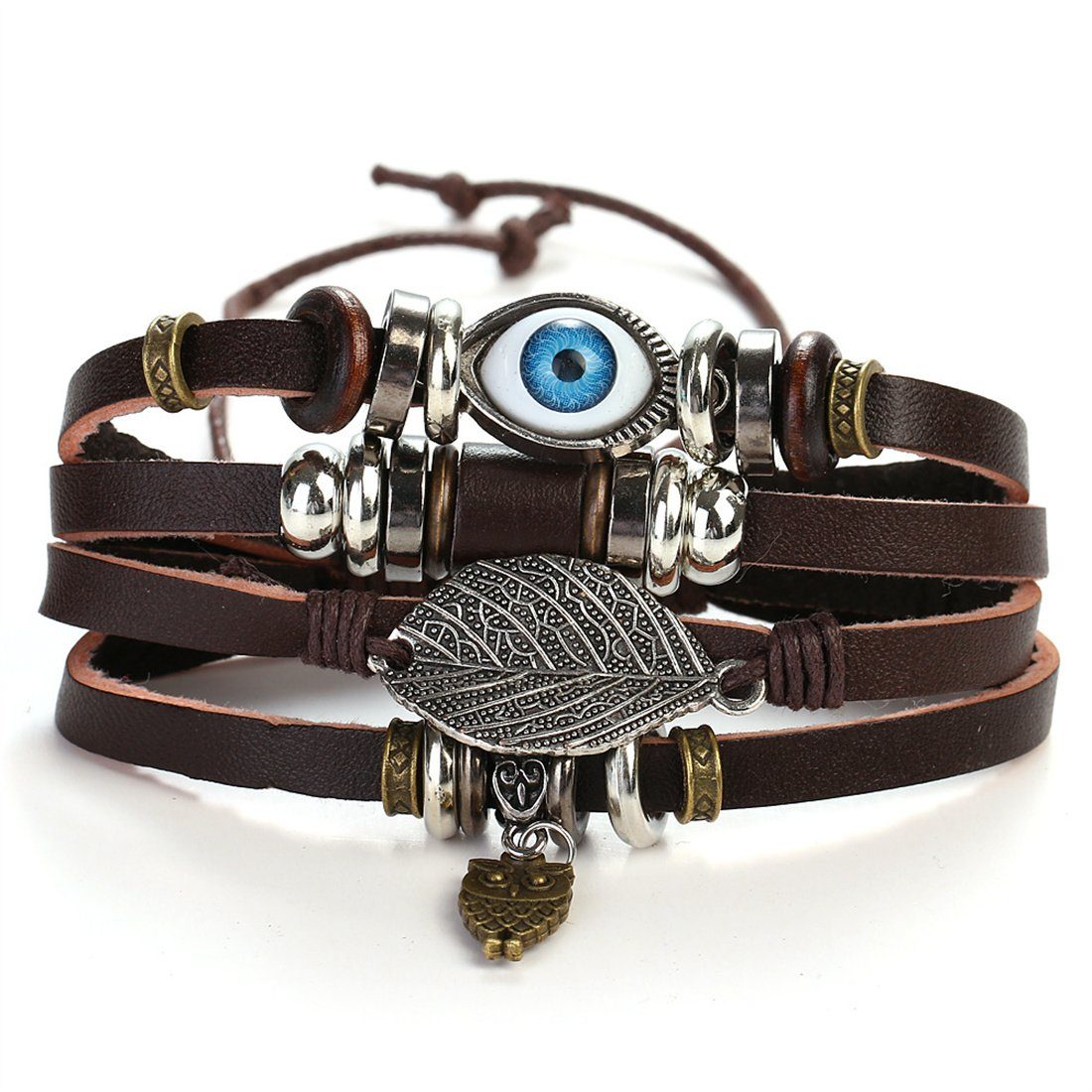 Herren Blau Hand Multi-Layer-Armband, Lederarmband Seil Hollow DÖRÖY Vintage Out Augen