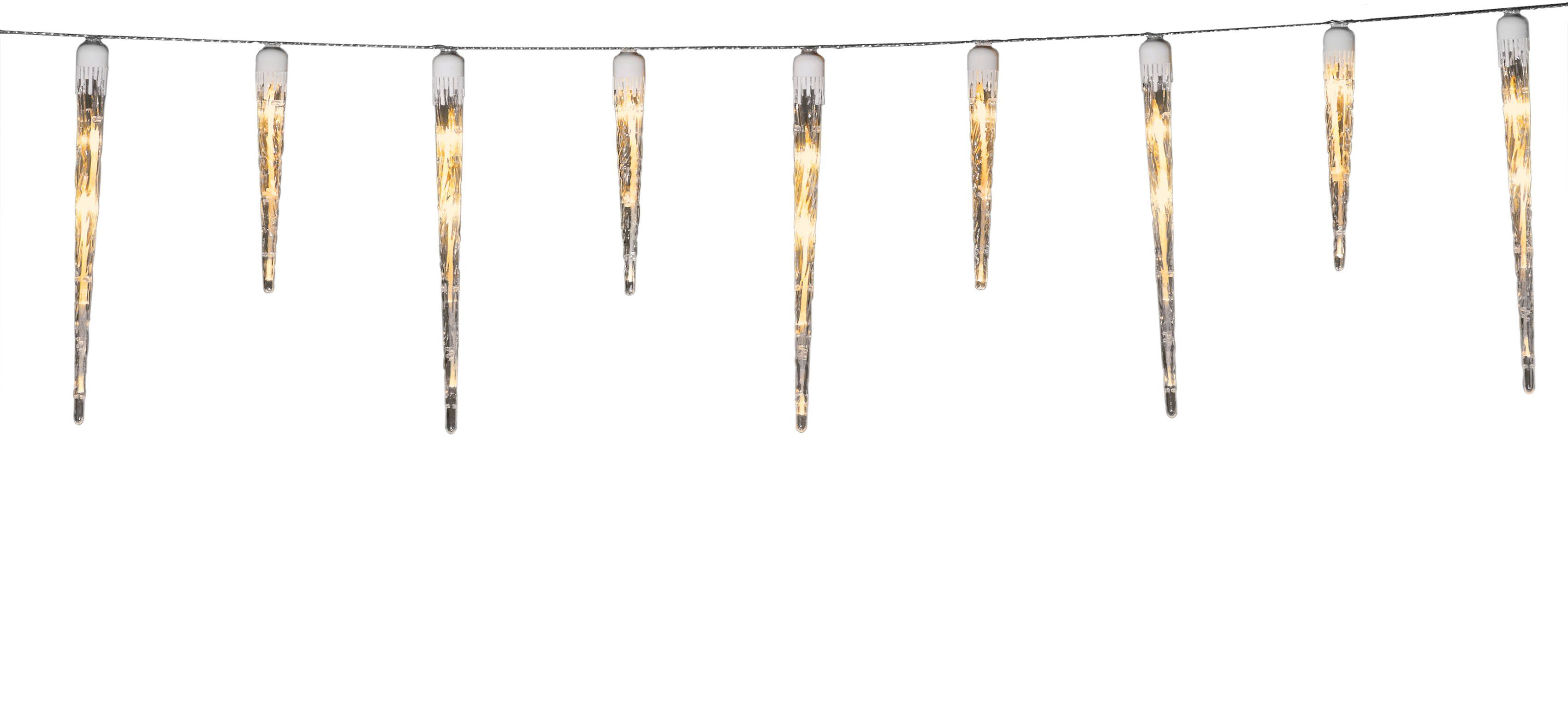 KONSTSMIDE LED-Lichtervorhang Weihnachtsdeko aussen, 24-flammig, LED Eiszapfen Lichtervorhang, 16 Zapfen, 24 bernsteinfarbene Dioden