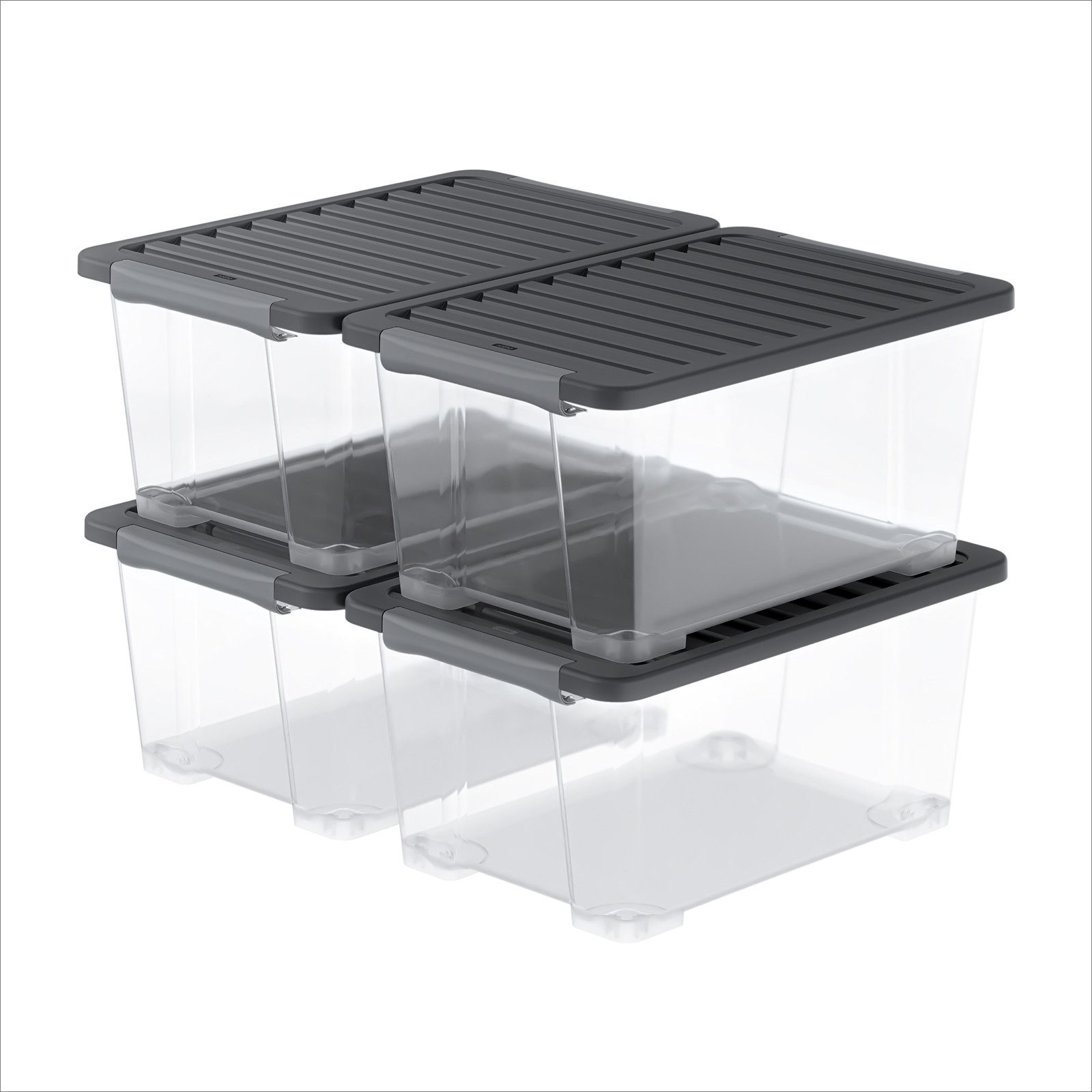 ROTHO Aufbewahrungsbox 4er-Set CORE PLUS 44 L stapelbare Box mit Deckel (Lagerboxen-Set, 4er-Set), große Lagerbox ideal für Kleidung, Decken und Haushaltsartikel