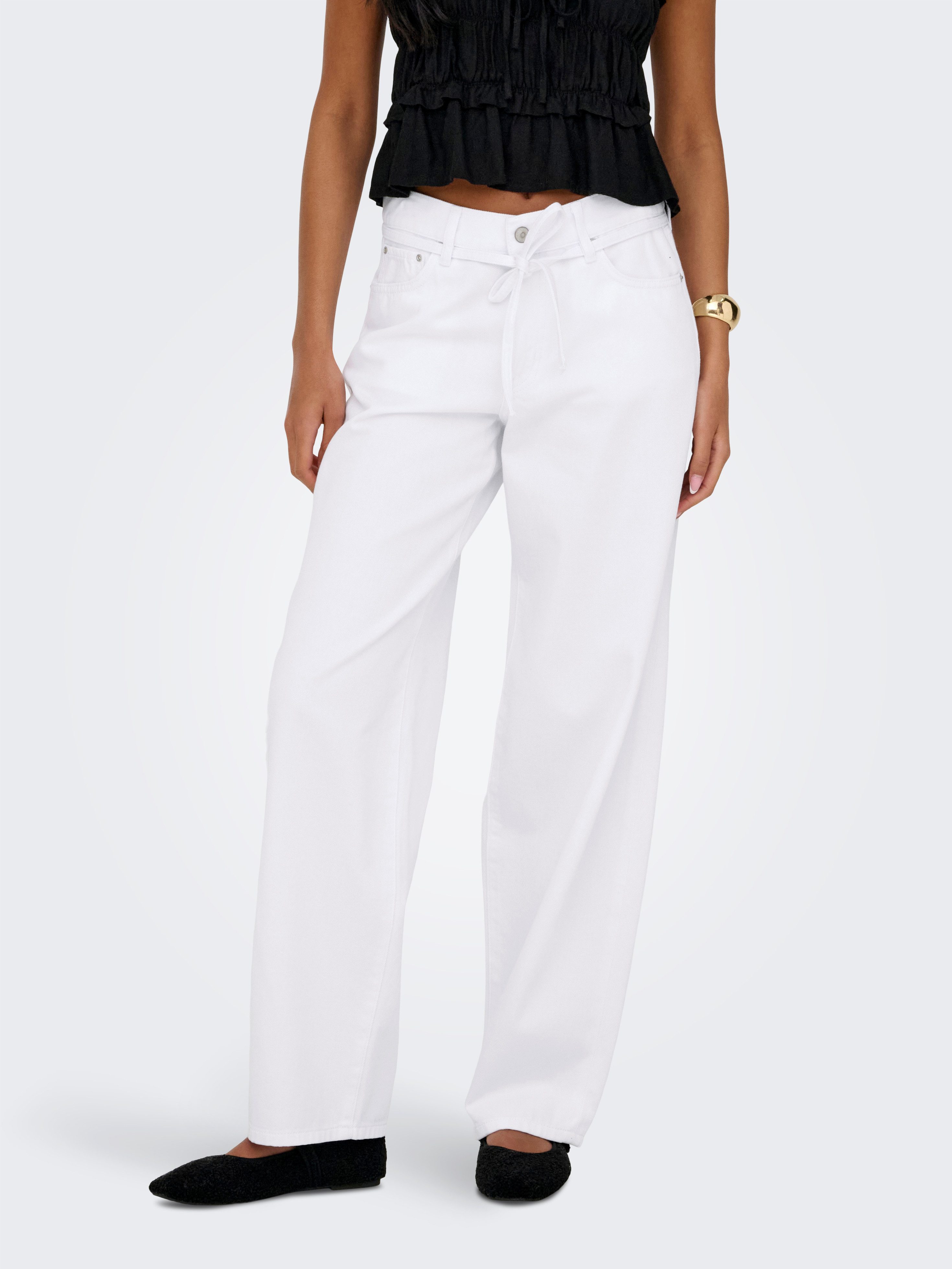ONLY Straight-Jeans ONLGIANNA MW STRAIGHT DOT211 DNM NOOS mit Bindegürtel