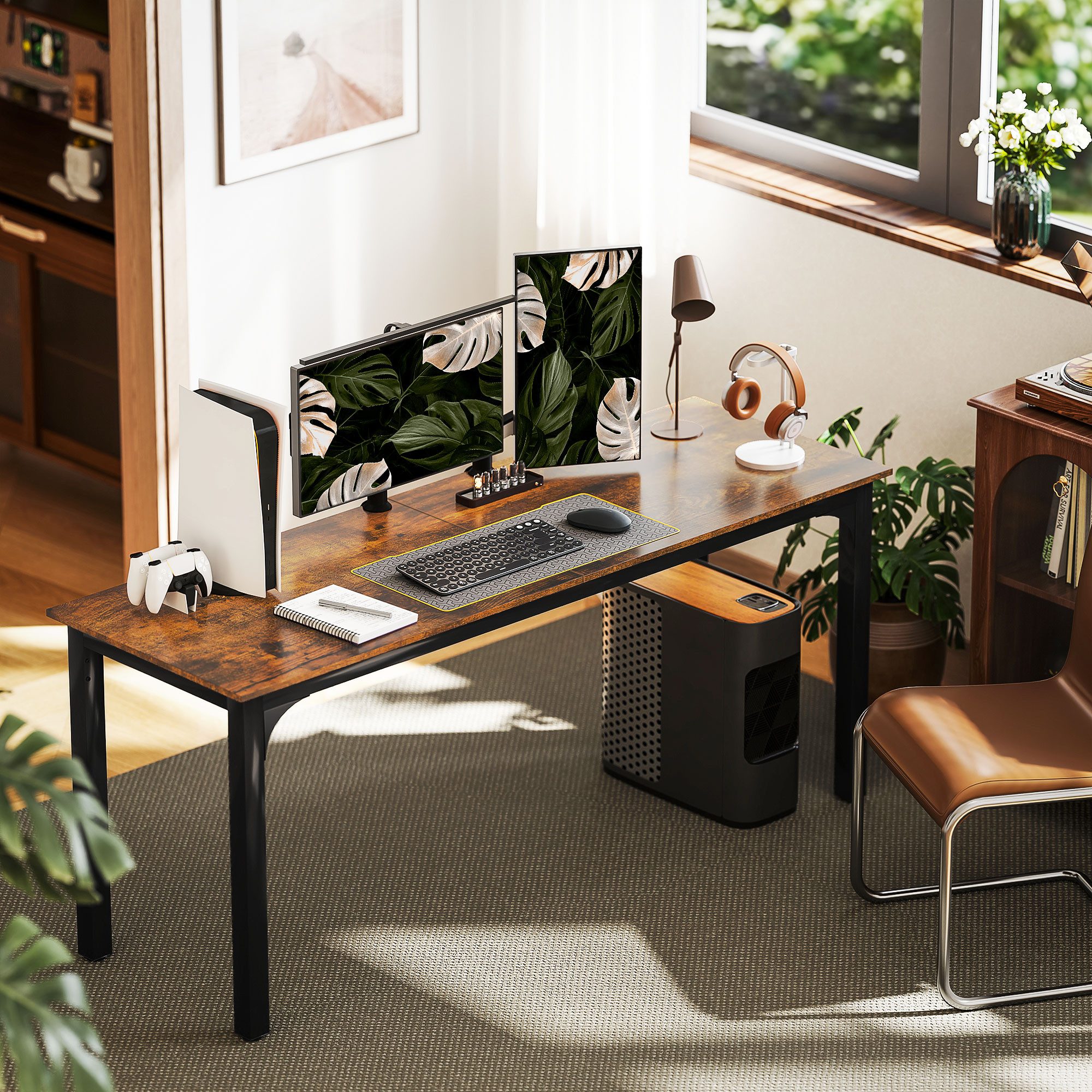 HOMCOM Schreibtisch Computertisch Bürotisch mit Industrie-Design, Stahlgestell (Computertisch, 1-St., Bürotisch), für Arbeitszimmer Home Office, 180 x 60 x 75 cm Rustikal Braun