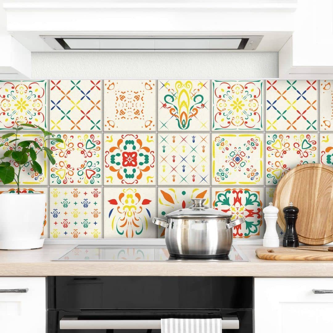 K&L Wall Art Fliesenaufkleber Villa Kunterbunt, Ornamente, mehrfarbig, selbstklebend, 12er Set