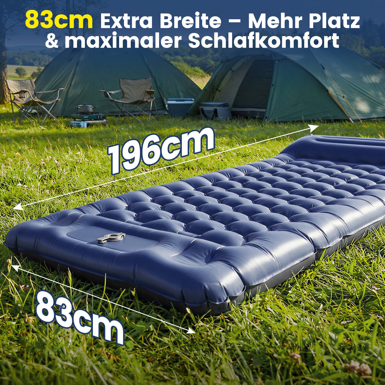 Bundviel Isomatte Luftmatratze Outdoor Camping Isomatte Selbstaufblasend Ultraleicht, 12cm Ultradicke 83cm Ultrabreite mit Fußpumpe