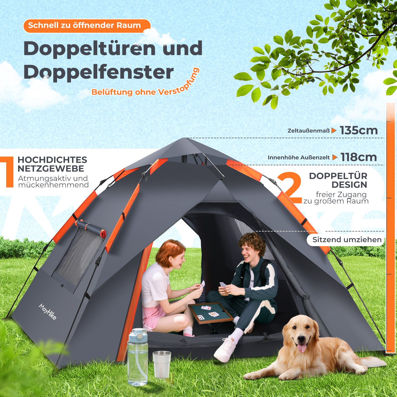 zixunix Wurfzelt Wurfzelt 2 Personen Pop up Zelt wasserdicht UV-Schutz 4 Jahreszeiten, Personen: 4 (Automatik Pop-Up / Wurfzelt), Geräumig, wasserdicht, UV-Schutz, 4-Jahreszeiten, Insektenschutz