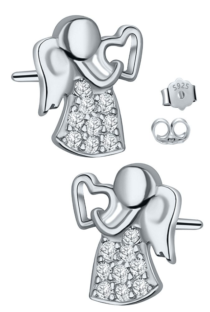 Limana Paar Ohrstecker 925 Silber Schutz-Engel Herz gold für Kinder Mädchen Damen Ohrringe (Kommunion Konfirmation, Weihnachtsgeschenk Kinderohrringe, inkl. Schmuckbox), Schmuck Geschenk Ostern Weihnachten Geburtstag Nikolaus Ostern