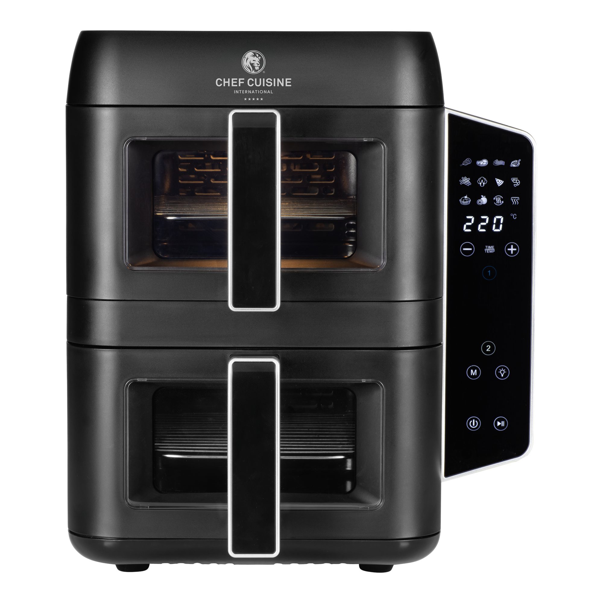 CHEF CUISINE International Heißluftfritteuse Air Fryer Dual Zone, 2400 W, Zwei 4,5-L-Zonen, 12 Programme, SYNC-Funktion, Touchdisplay