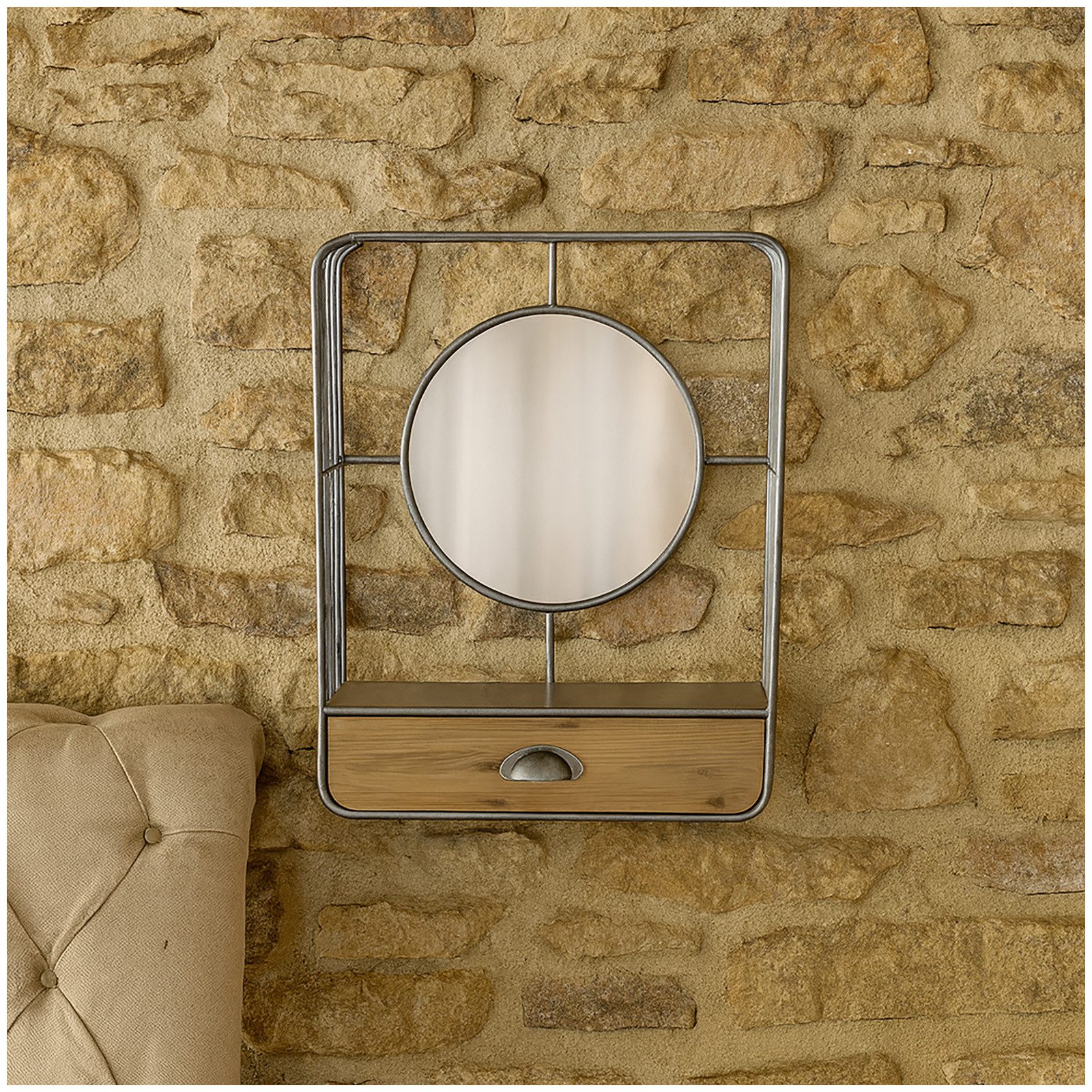 HTI-Line Garderobenspiegel Wandspiegel Valja (Stück, 1-St., 1x Spiegel, ohne Dekoration), Vintage-Stil Used-Look mit Schublade und Ablage