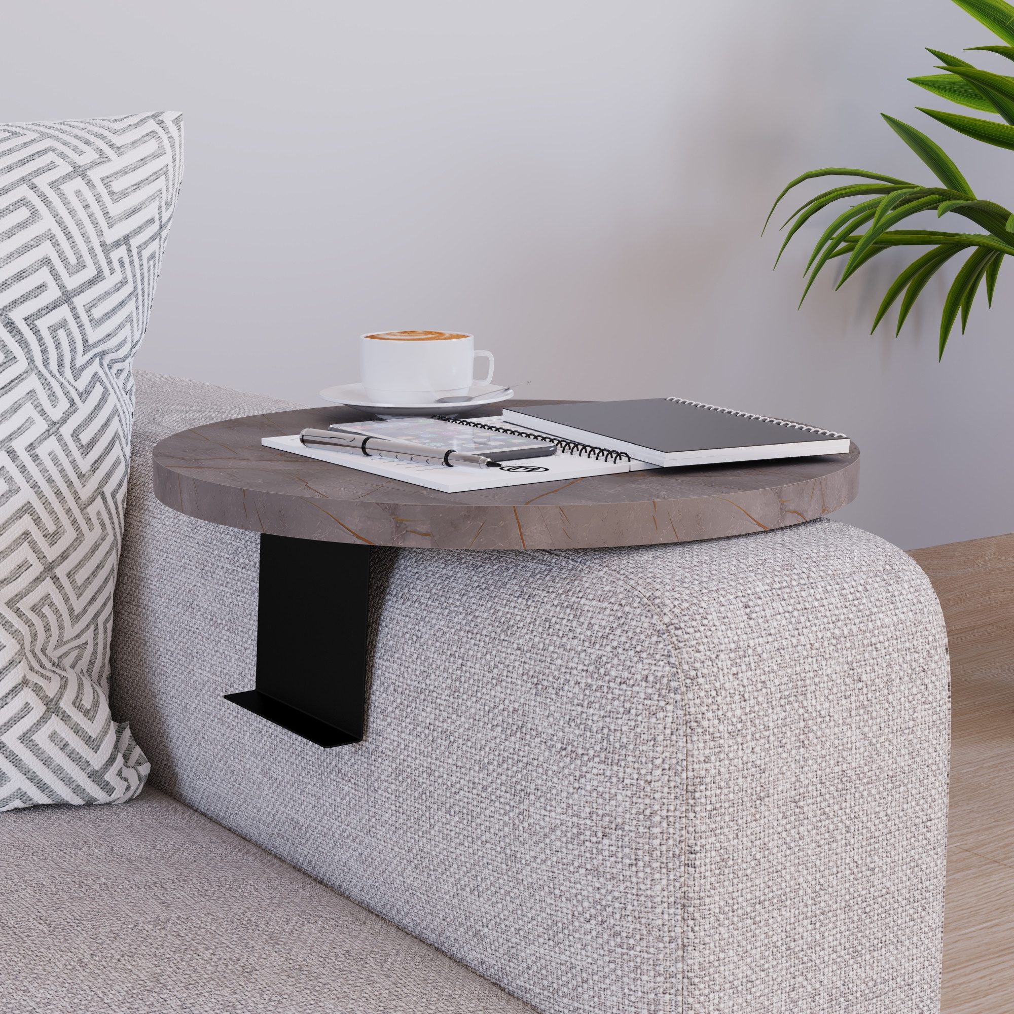 en.casa Tablett, Spanplatte, »Kuleskyd« Couchtablett Ø34 cm Marmoroptik, grau