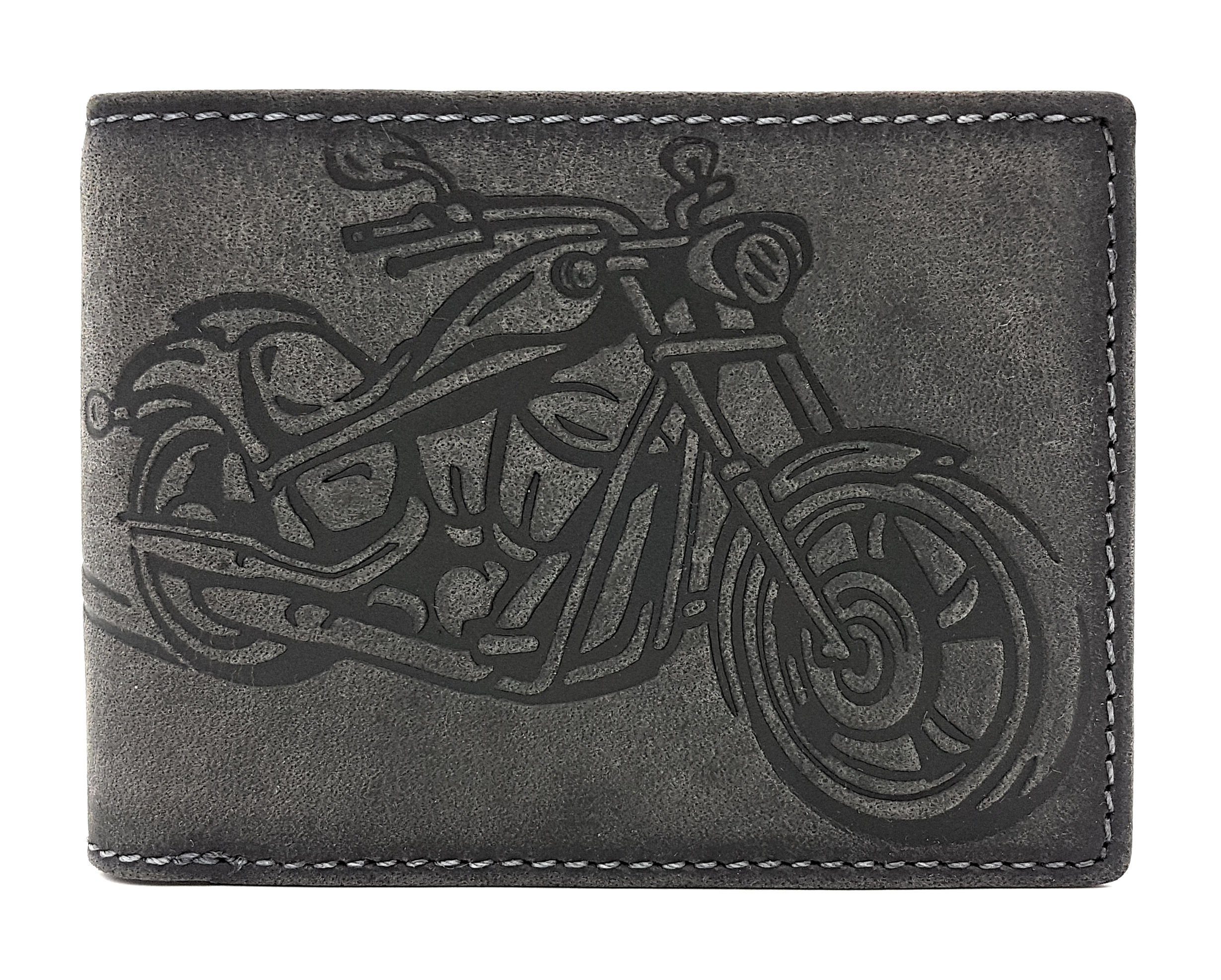 Geldbörse echt Leder Portemonnaie, mit geprägtem Motorrad & RFID Schutz