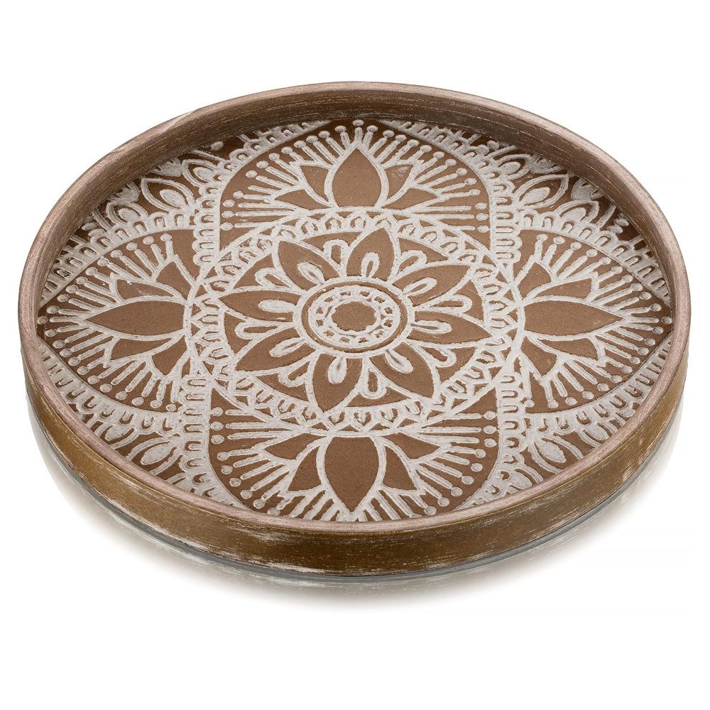 AFKSMILE Tablett Holztablett Rund Deko für Vintage Tischdeko, Boho Tablett Holz, Rustikal serviertablett klein for kerzen, 30cm dekotablett/holzschale