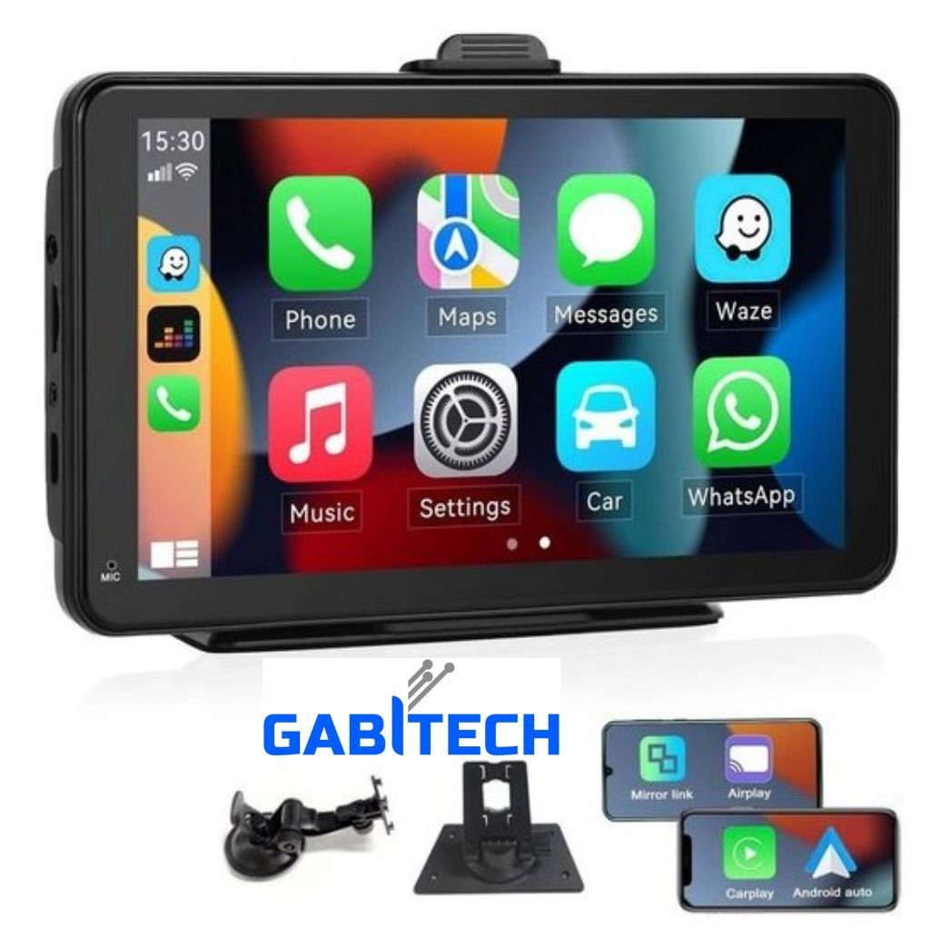 GABITECH 7 Zoll Carplay Smartscreen Navi für Auto LKW Wohnmobil Sprachsteuerung Навігаціяsgerät (Zentraleuropa (19 Länder), automatisch, für Android und Apple Smartphones,autom. Verbindung, Bluetooth)