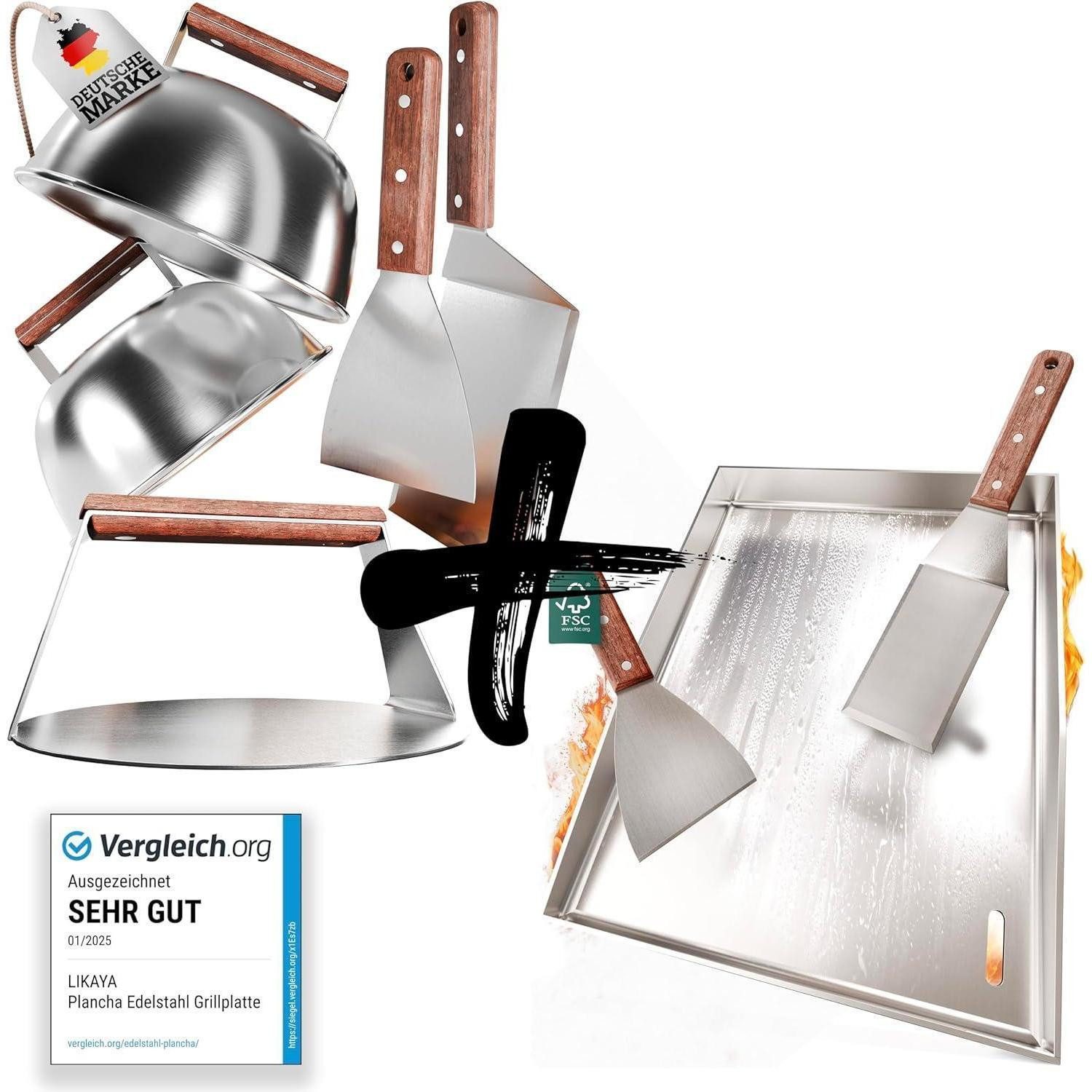 LuxusKollektion Grillplatte Plancha Edelstahl Bundel Plancha-set & Burger Master-set 30x40cm