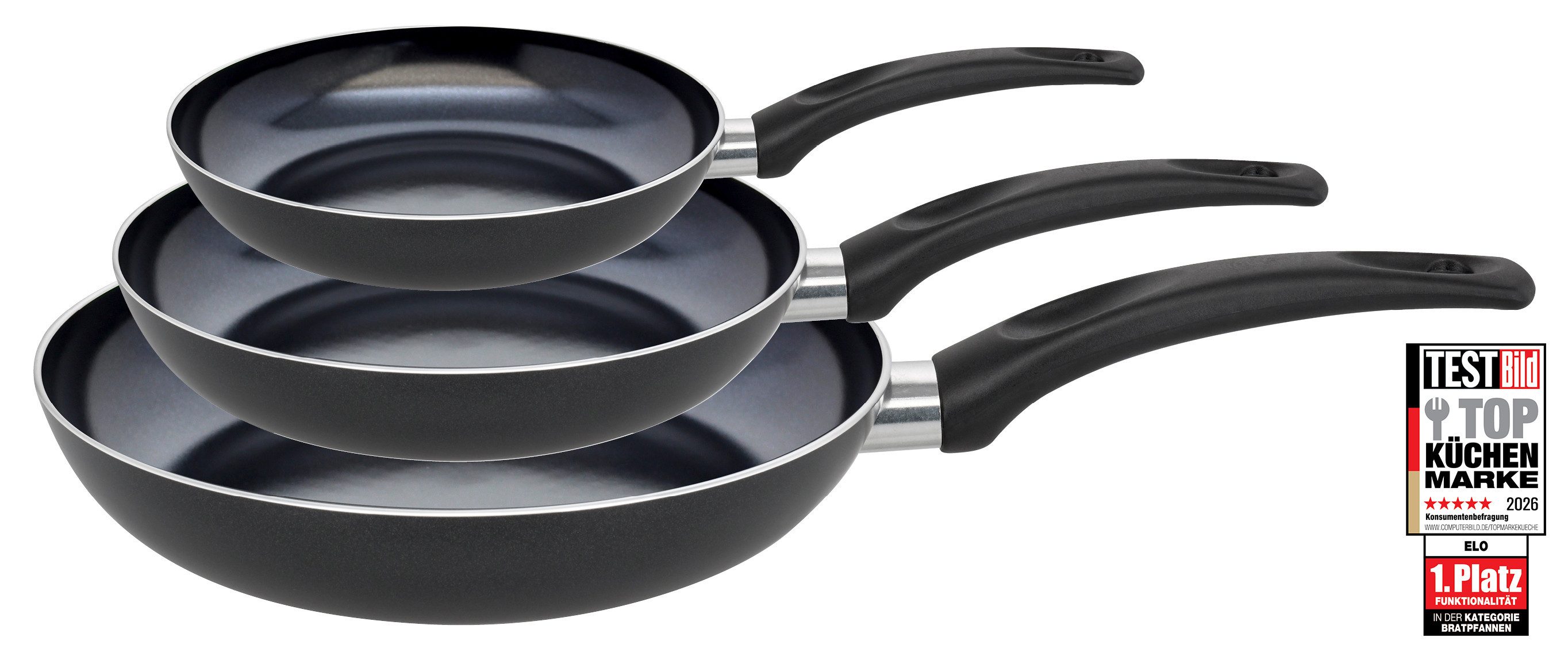 Elo Basic Pfannen-Set Prima Cucina 3 teilig, Aluminium (Set, 3-tlg., je 1 Pfanne Ø 20/24/28 cm), Induktion