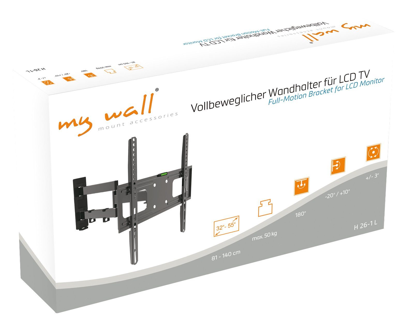 my wall H26-1WL TV-Wandhalterung, Wandhalter Packung, (bis Vollbeweglicher TV) weiß für LCD Zoll, 1-teilig, 55