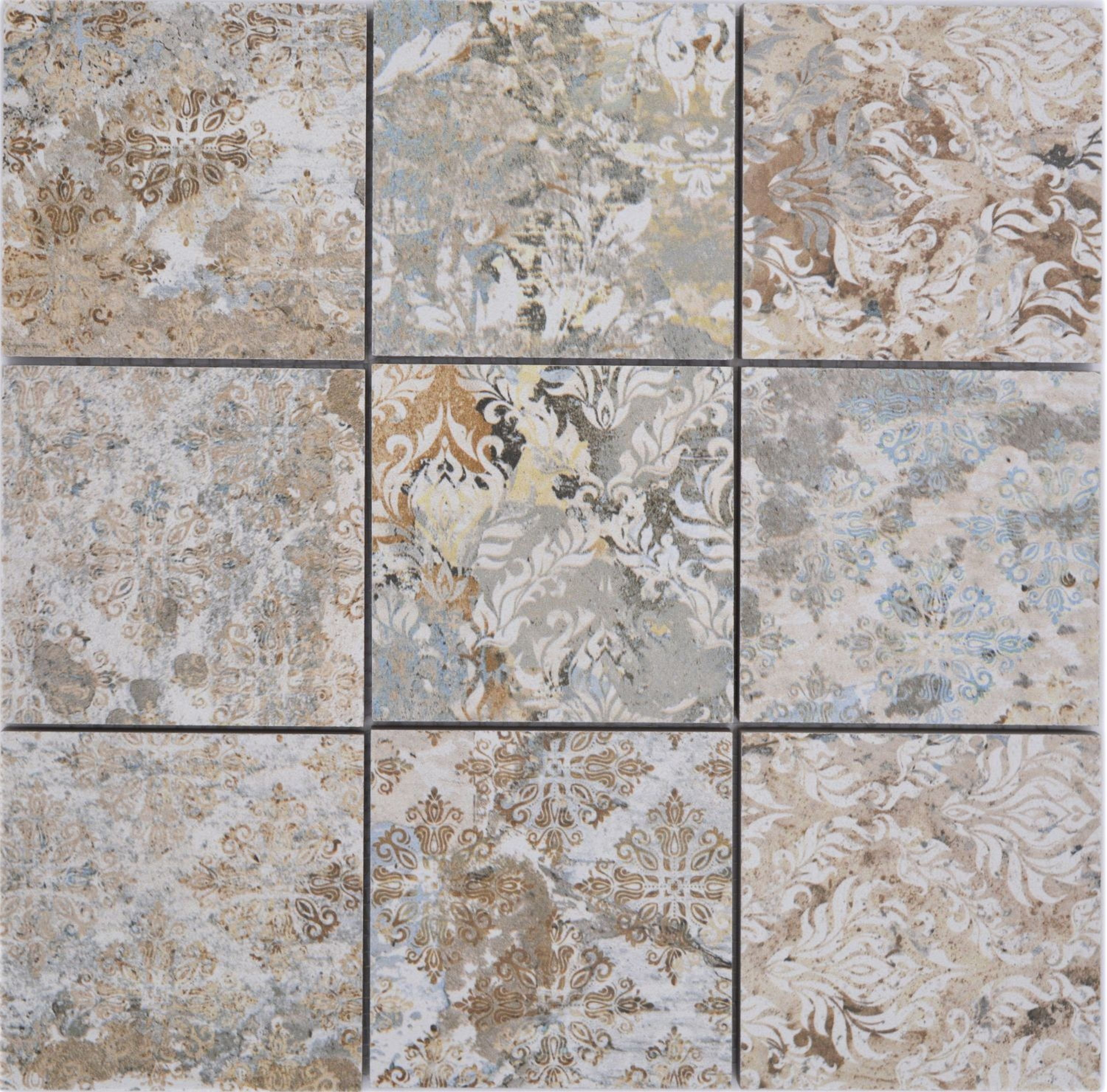 Mosani Wandfliese Natursteinzeug Mosaik leicht mehrfarbig matt / 10 Mosaikmatten