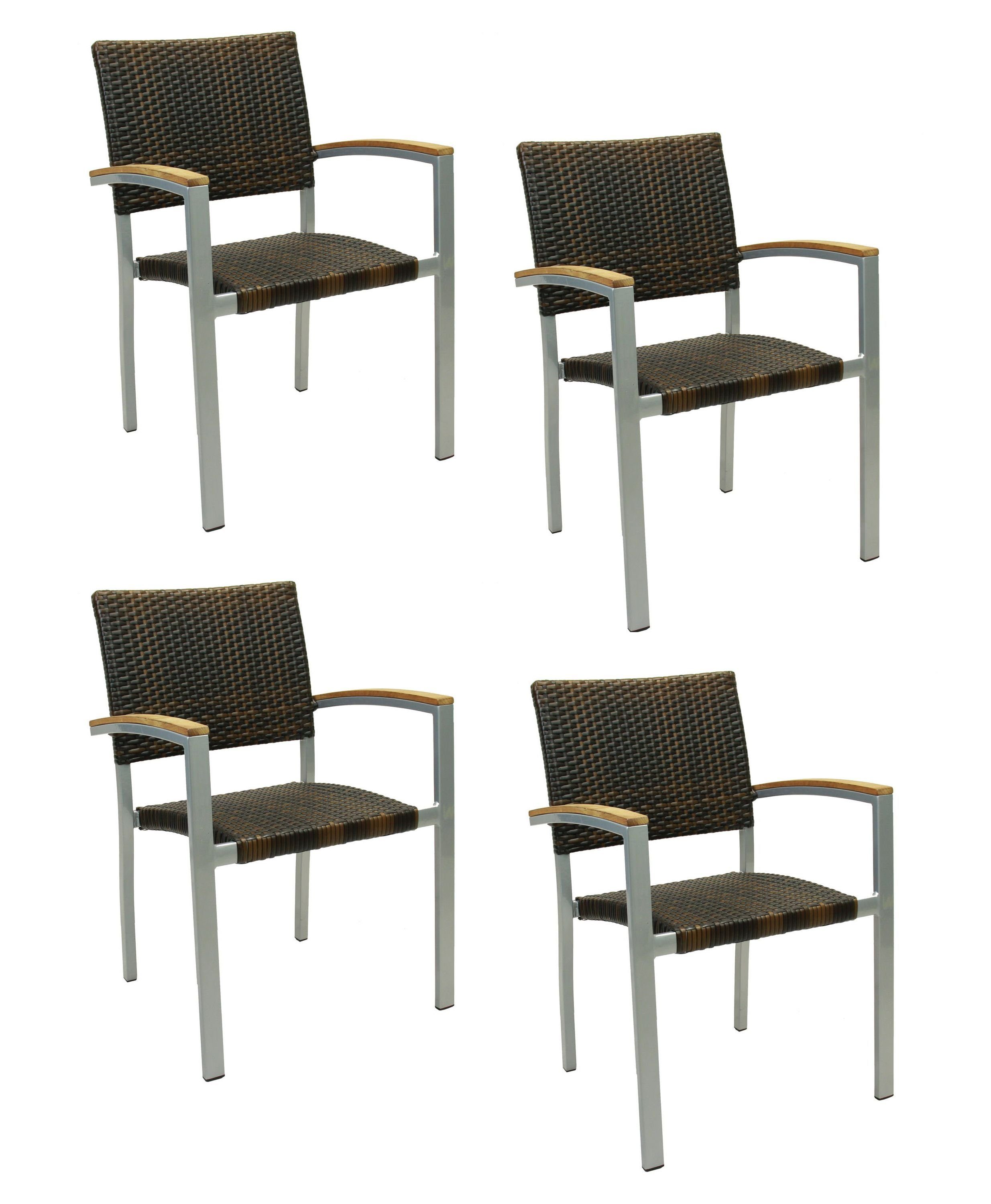 Konway Stapelstuhl, 4x KONWAY® BORNEO Stapelsessel Lederlook Polyrattan
