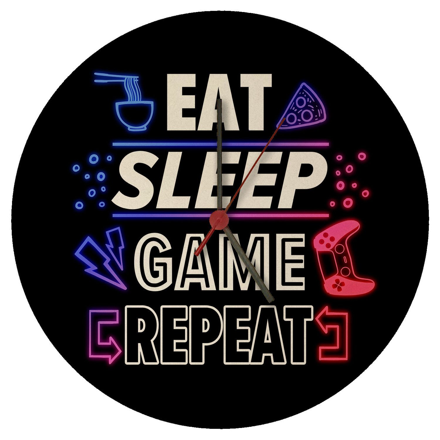 speecheese Wanduhr Eat Sleep Game Repeat Zocker Wanduhr aus MDF