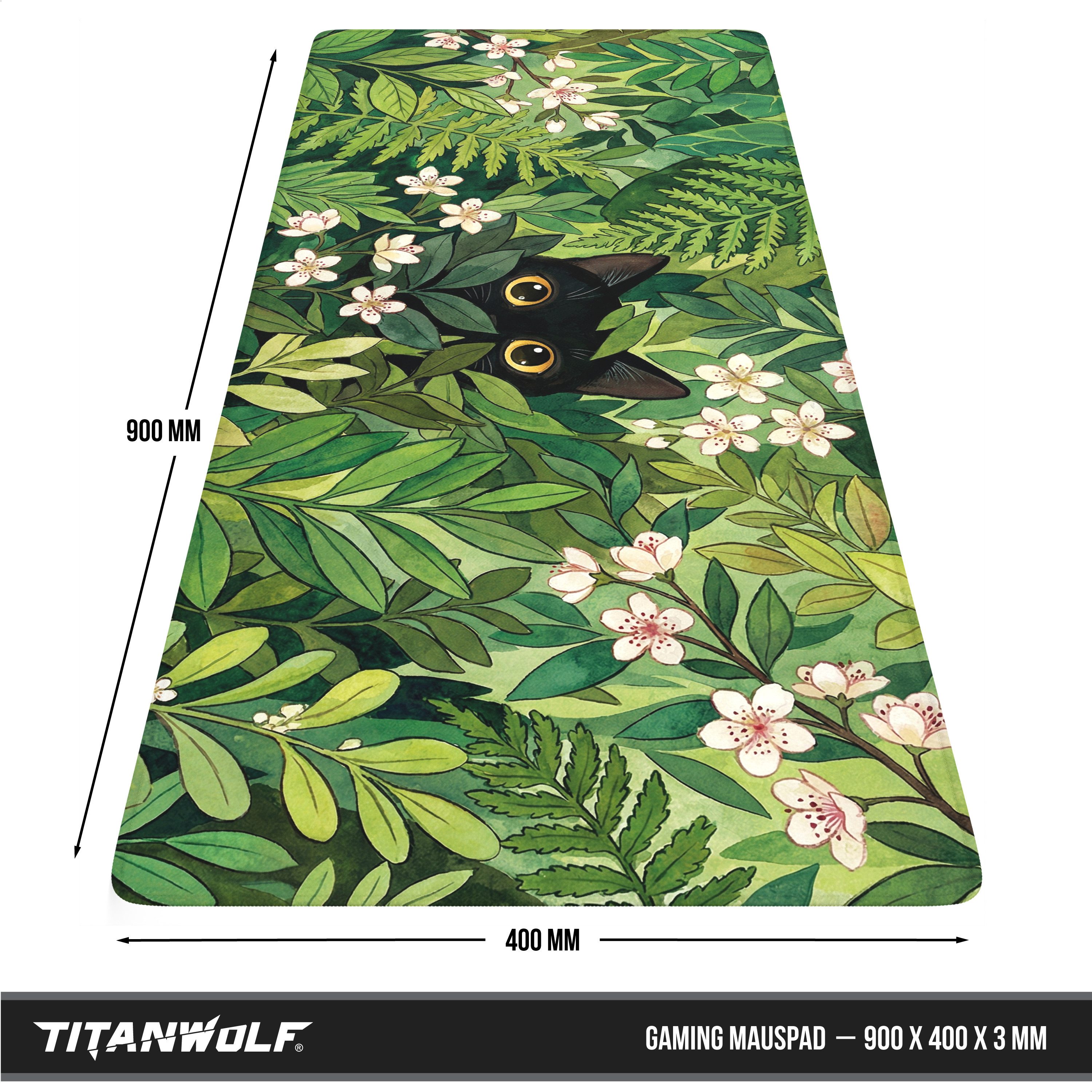Titanwolf Gaming Mauspad XXL Mauspad 900x400, Schwarze Katze im Wald, Schreibtischunterlage (1-St), rutschfeste Rückseite, Geschwindigkeit & Präzision, wasserab – Bild 2 von 5