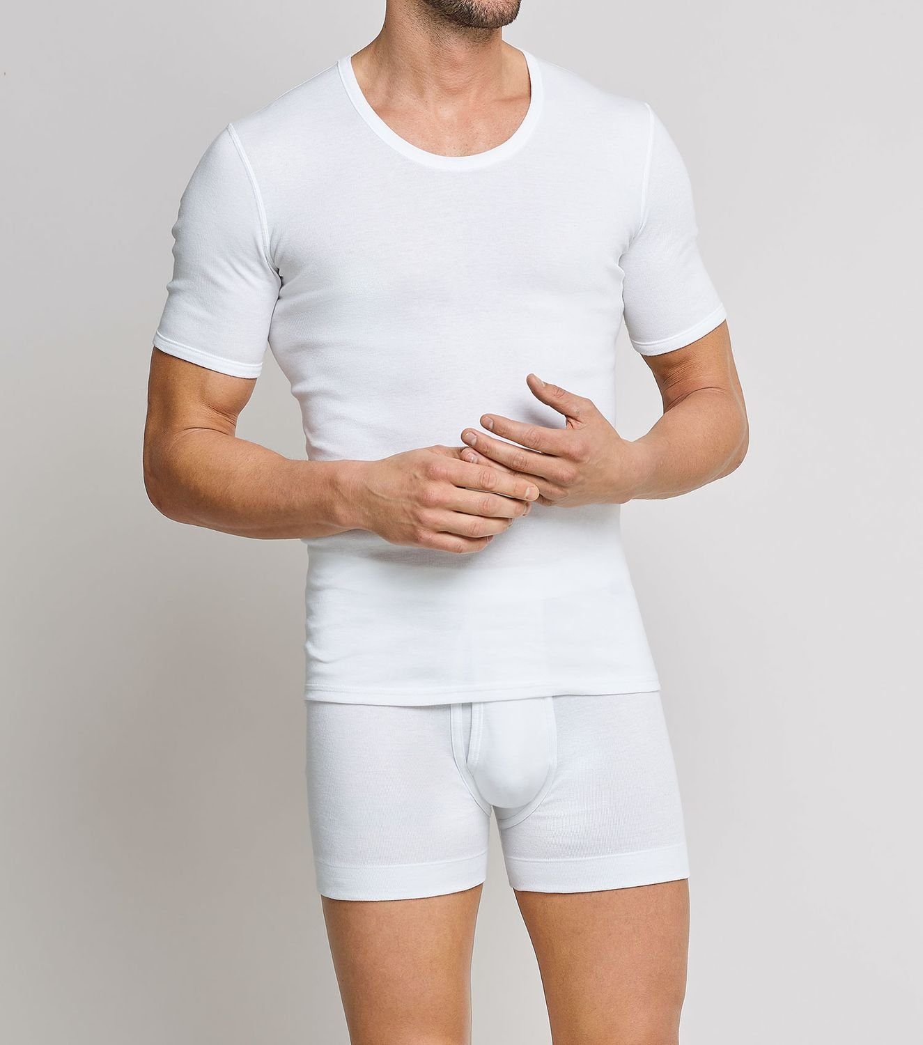 Schiesser Unterhemd Essentials Feinripp (3-St) klassisches Unterzieh-Shirt, Feinripp, Kochwäsche im 3er Pack