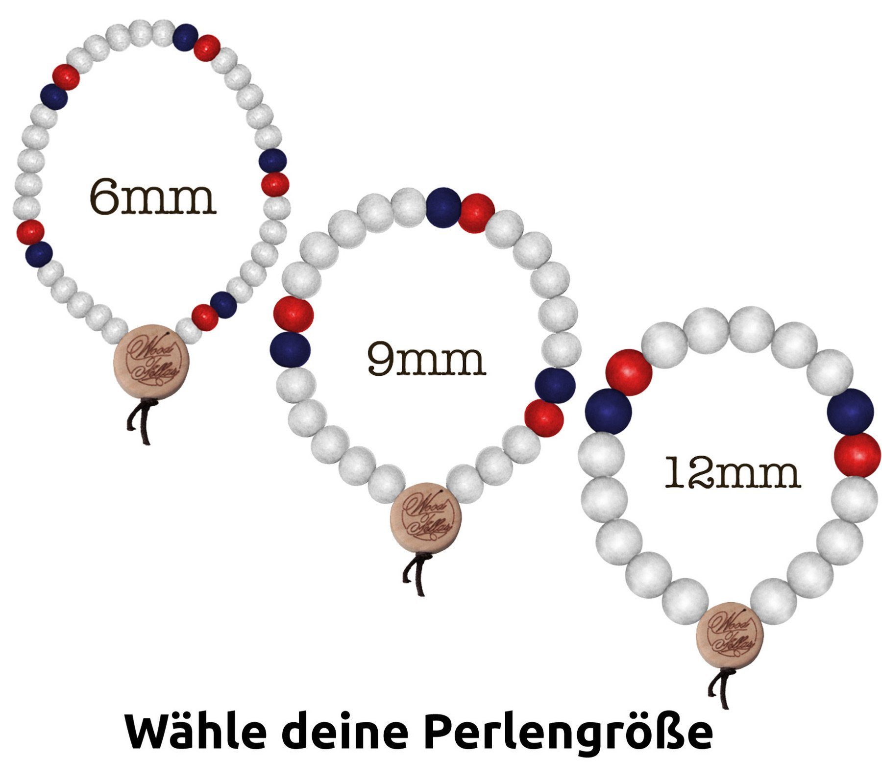 Armband moderner Hals-Schmuck Pearl Weiß/Rot/Navy FELLAS Bracelet FELLAS WOOD Holz-Schmuck Deluxe WOOD Perlen-Armband
