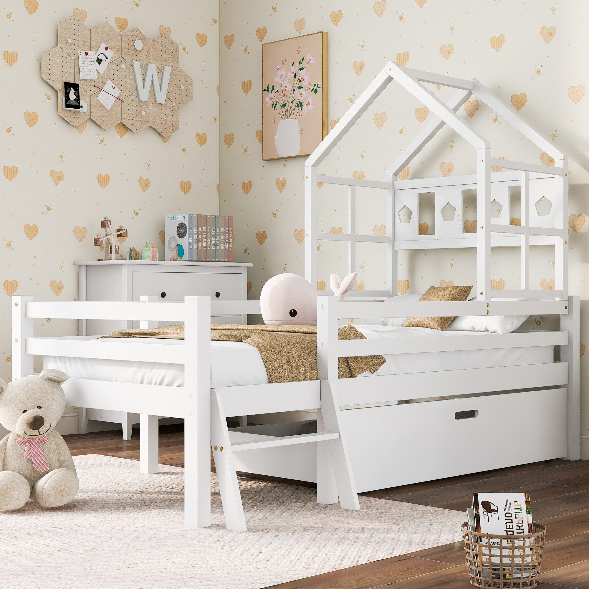 Merax Massivholzbett, Kinderbett in Spielturm-Form, Hausbett günstig online kaufen