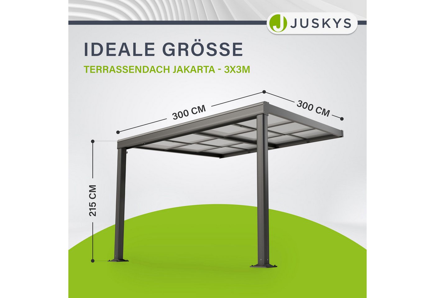 Thumbnail - Juskys Terrassendach Jakarta, mit Schiebefenster, inkl. Fallrohr und Fußboden Verankerung
