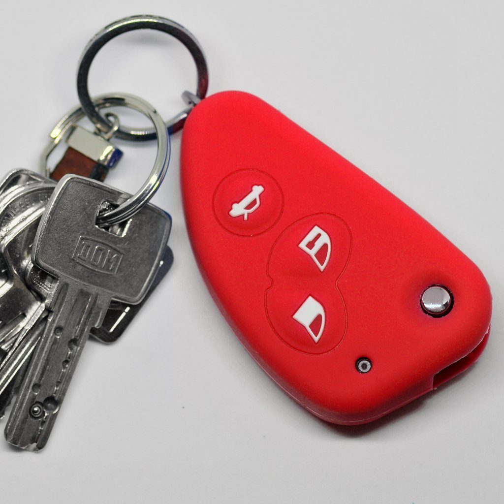 mt-key Schlüsseltasche Autoschlüssel Softcase Silikon Schutzhülle Rot, für Alfa Romeo 156 147 GT 97-10 3 Tasten Klappschlüssel