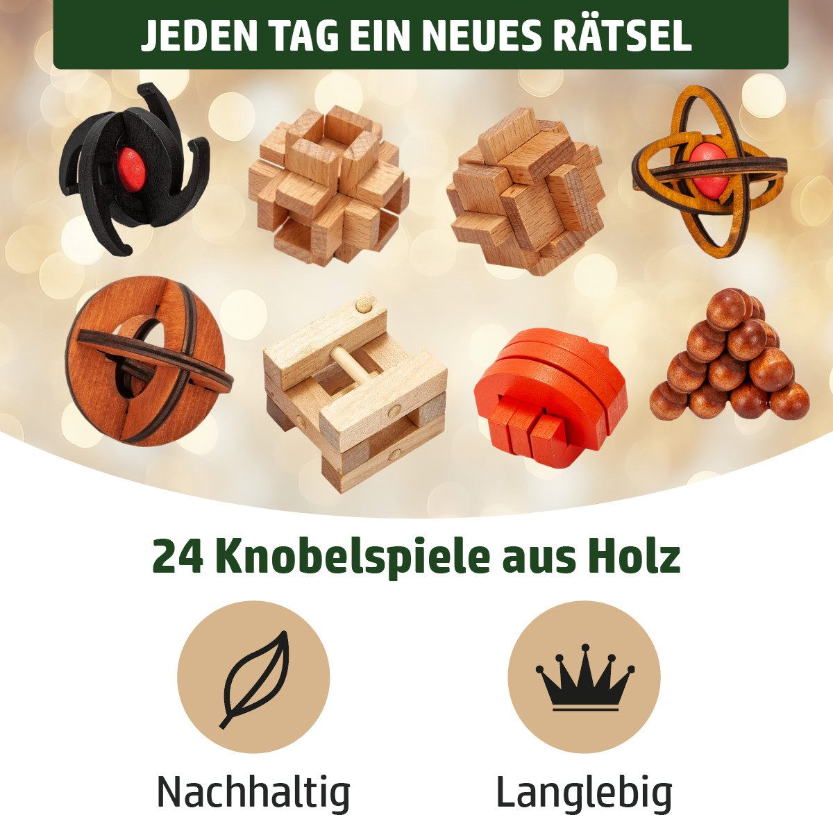 BRAST Adventskalender Knobel & Mini-Spiele Duftkerzen Werkzeug-Set oder Garten-Utensilien (7 Varianten zur Auswahl, 24-tlg), hochwertige Knobelspiele aus Holz f – Bild 5 von 5