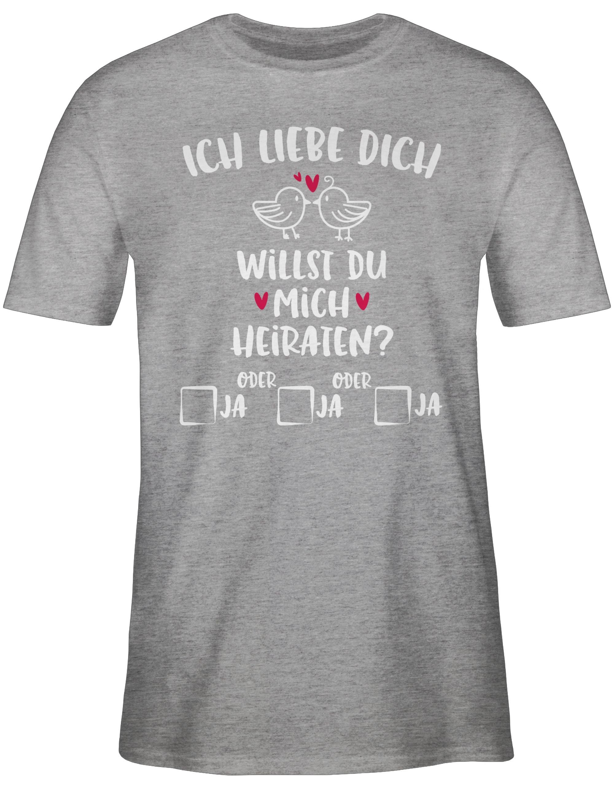 Herren - - mich Hochzeit Shirtracer T-Shirt 03 Willst Grau meliert du heiraten? weiß
