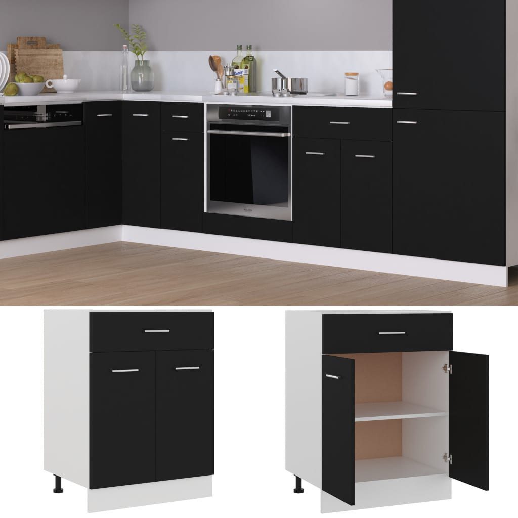 vidaXL Unterschrank Schubunterschrank Schwarz 60x46x81,5 cm Holzwerkstoff