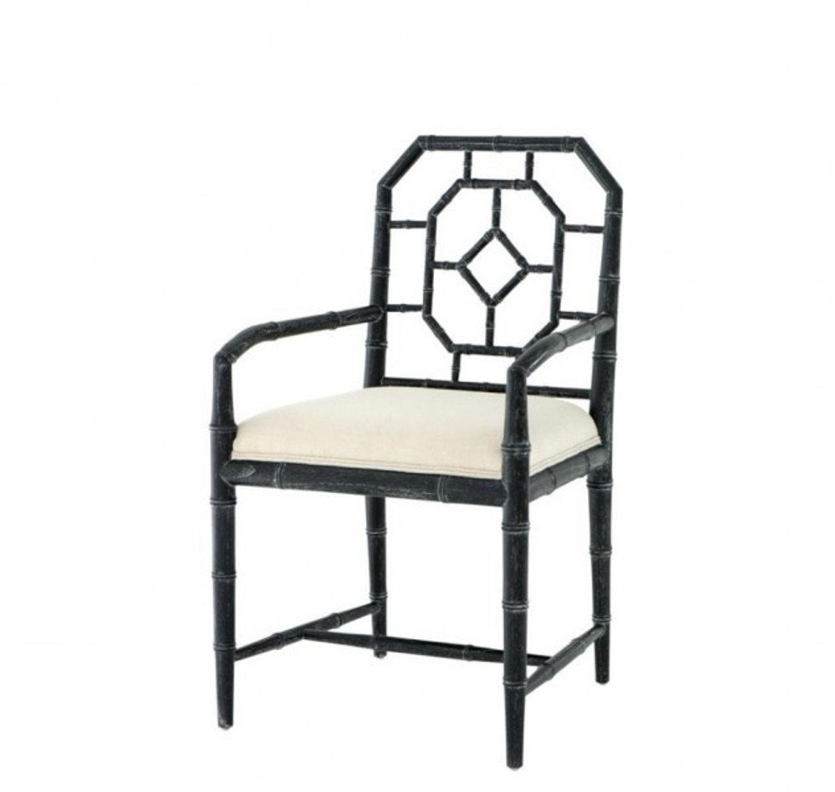 Casa Padrino Esszimmerstuhl Luxus Esszimmer Stuhl mit Armlehne Schwarz - Limited Edition