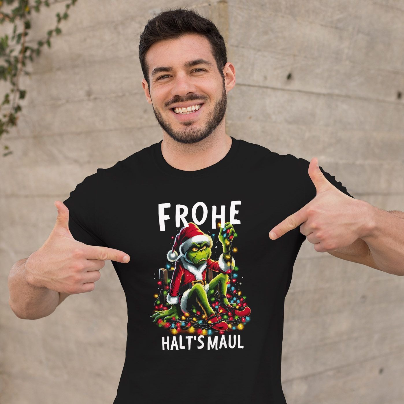 MoonWorks Print-Shirt Herren T-Shirt Grinch Frohe Weihnachten Spruch Sarkasmus Schwarzer mit Print