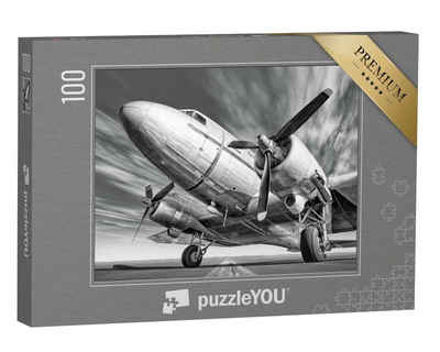puzzleYOU Puzzle Historisches Flugzeug auf einer Landebahn, 100 Puzzleteile, puzzleYOU-Kollektionen Flugzeuge