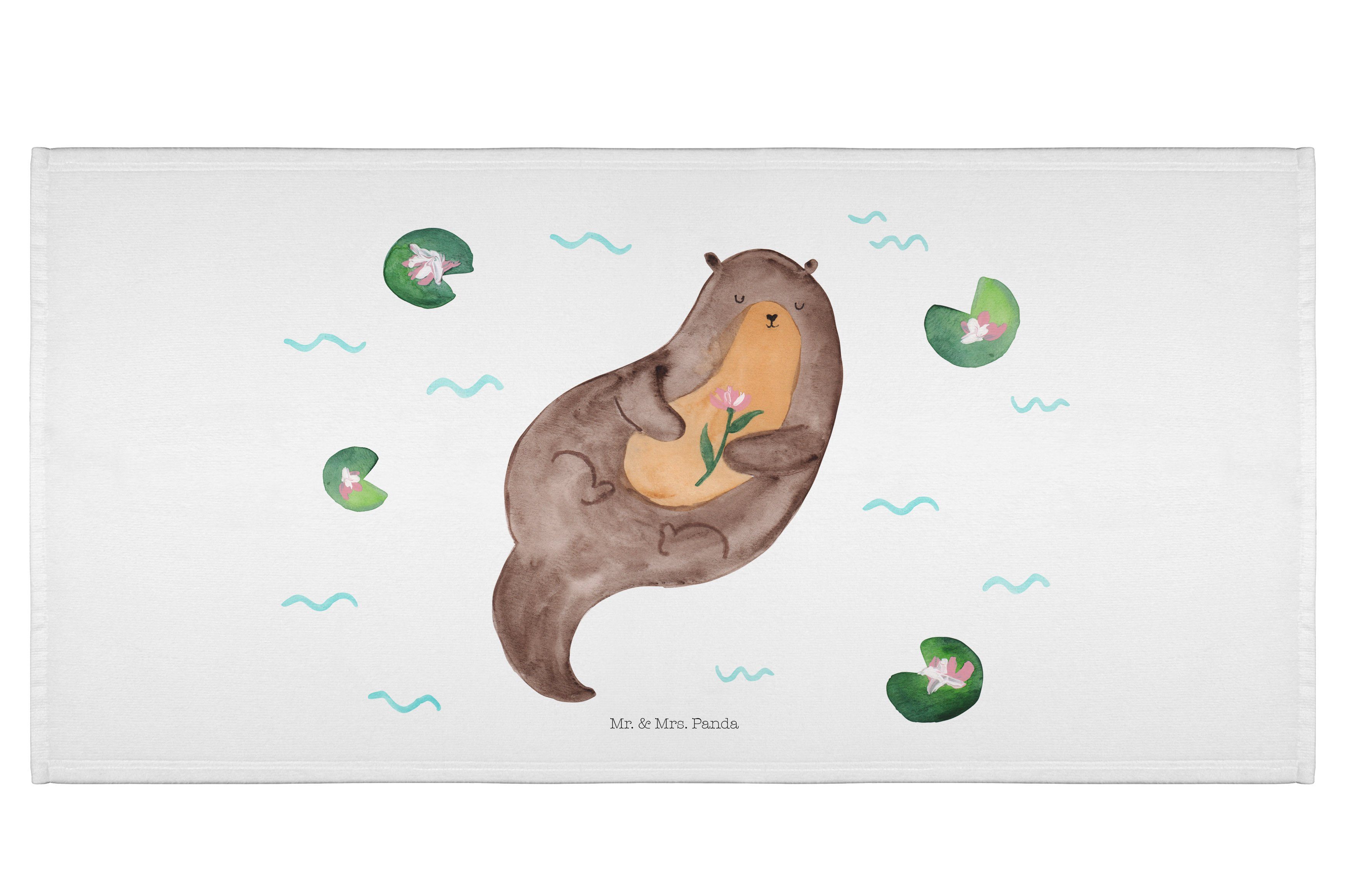 Mr. & Mrs. Panda Handtuch Otter mit Seerose - Weiß - Geschenk, Otter Seeotter See Otter, Handtu, (1-St) | Alle Handtücher