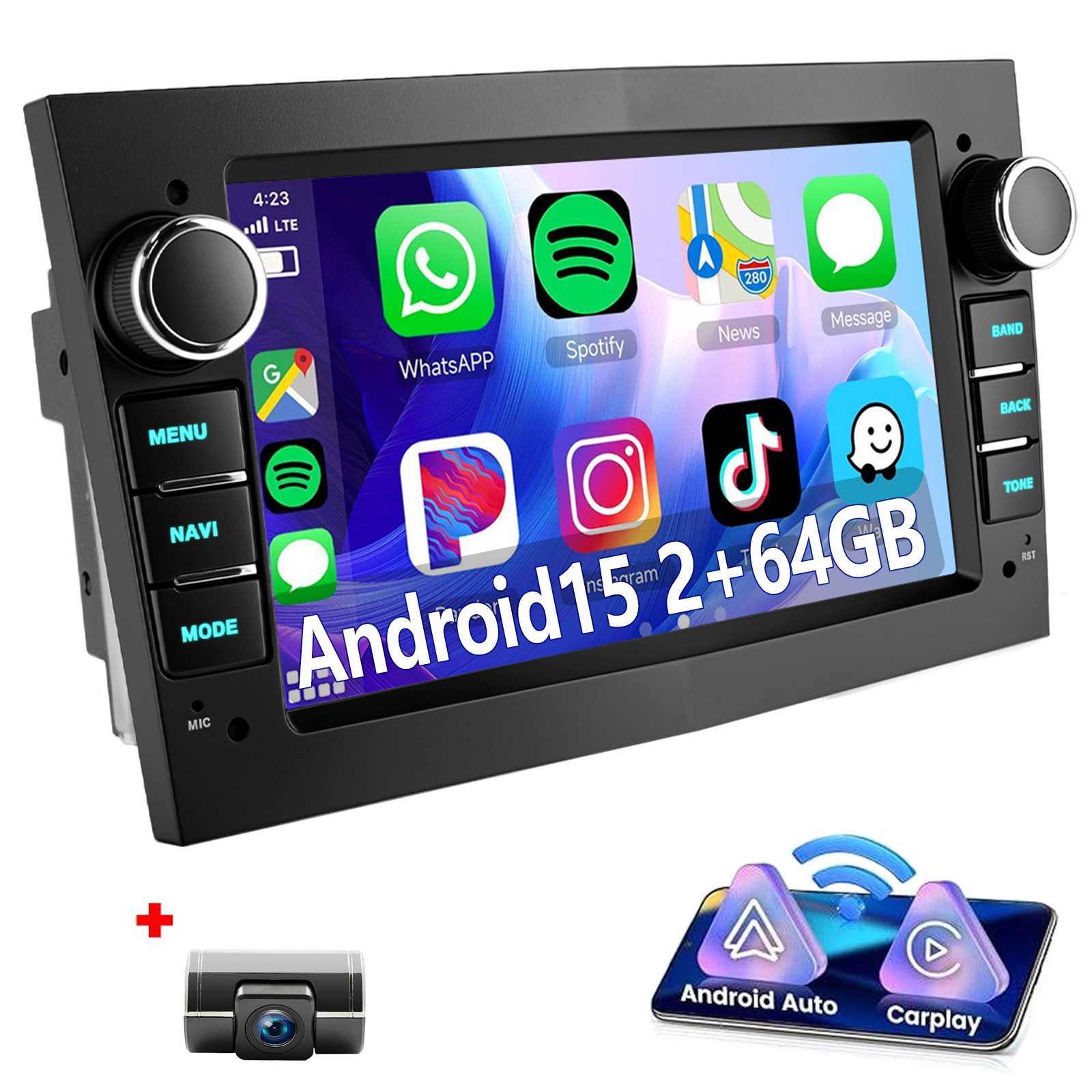 ESSGOO 7'' Android 15 Autoradio für Opel Astra H/Corsa C/D/Vectra C/Zafira h Autoradio (RDS, 4+64GB(optional), DAB (optional), FM, DAB+ (optional), SWC, Apple Carplay Android Auto GPS Navi WIFI BT EQ)
