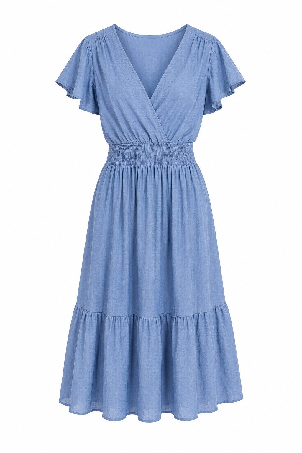 ITALY VIBES Sommerkleid - leichtes Midikleid für Damen mit Wickelausschnitt und Smokbund