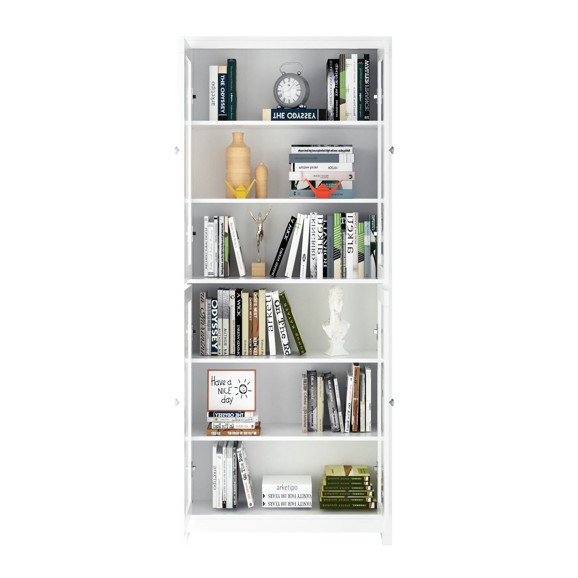 Homfa Hochschrank Vitrinenschrank, 190cm Türen, hoch Weiß Bücherschrank, mit