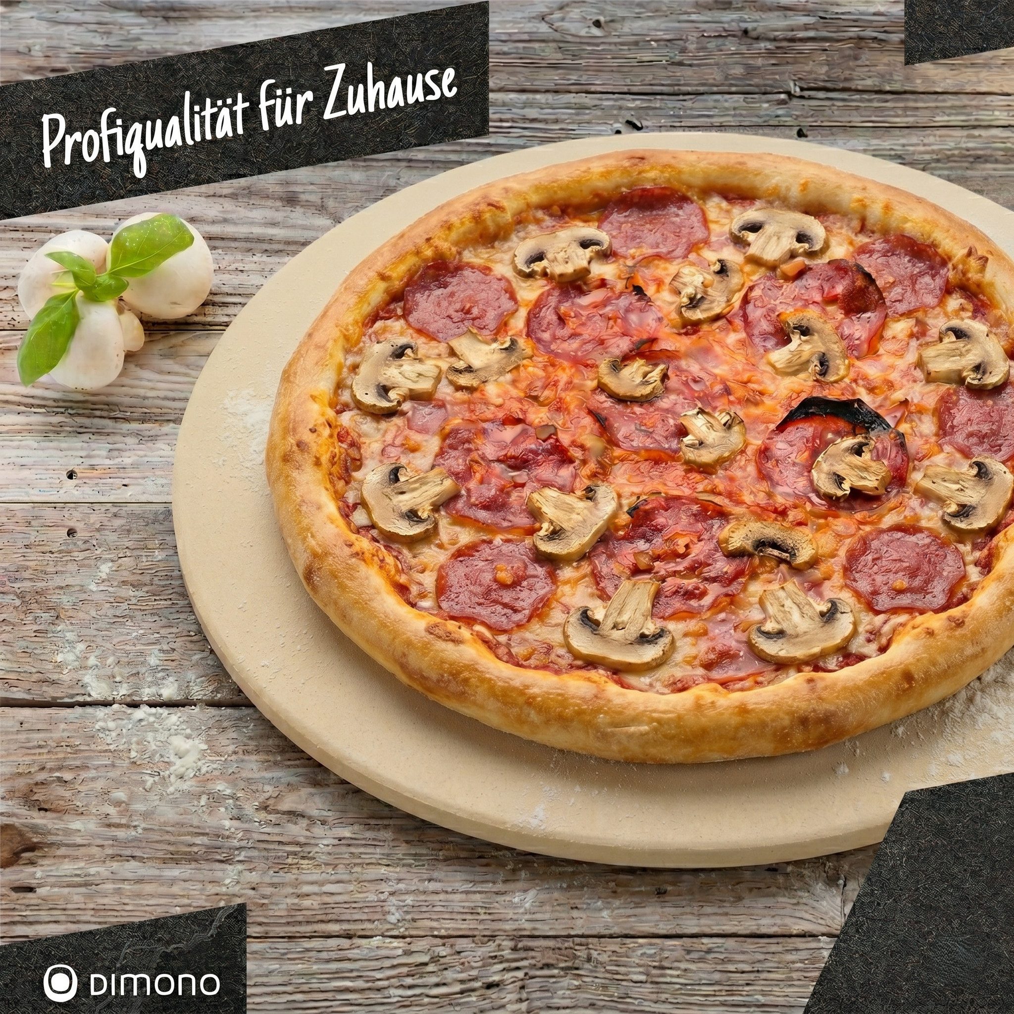 Dimono Pizzastein Backstein, (Premium Set: Pizzastein + Pizzaschieber + Wiegemesser, 1-St), Cordierit Pizzaofen