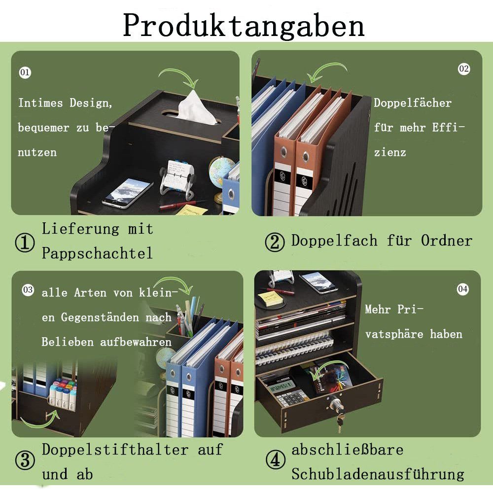 zggzerg Regal-Schreibtisch Große Schreibtisch Organizer aus Holz mit Schublade DIY Aktenregal