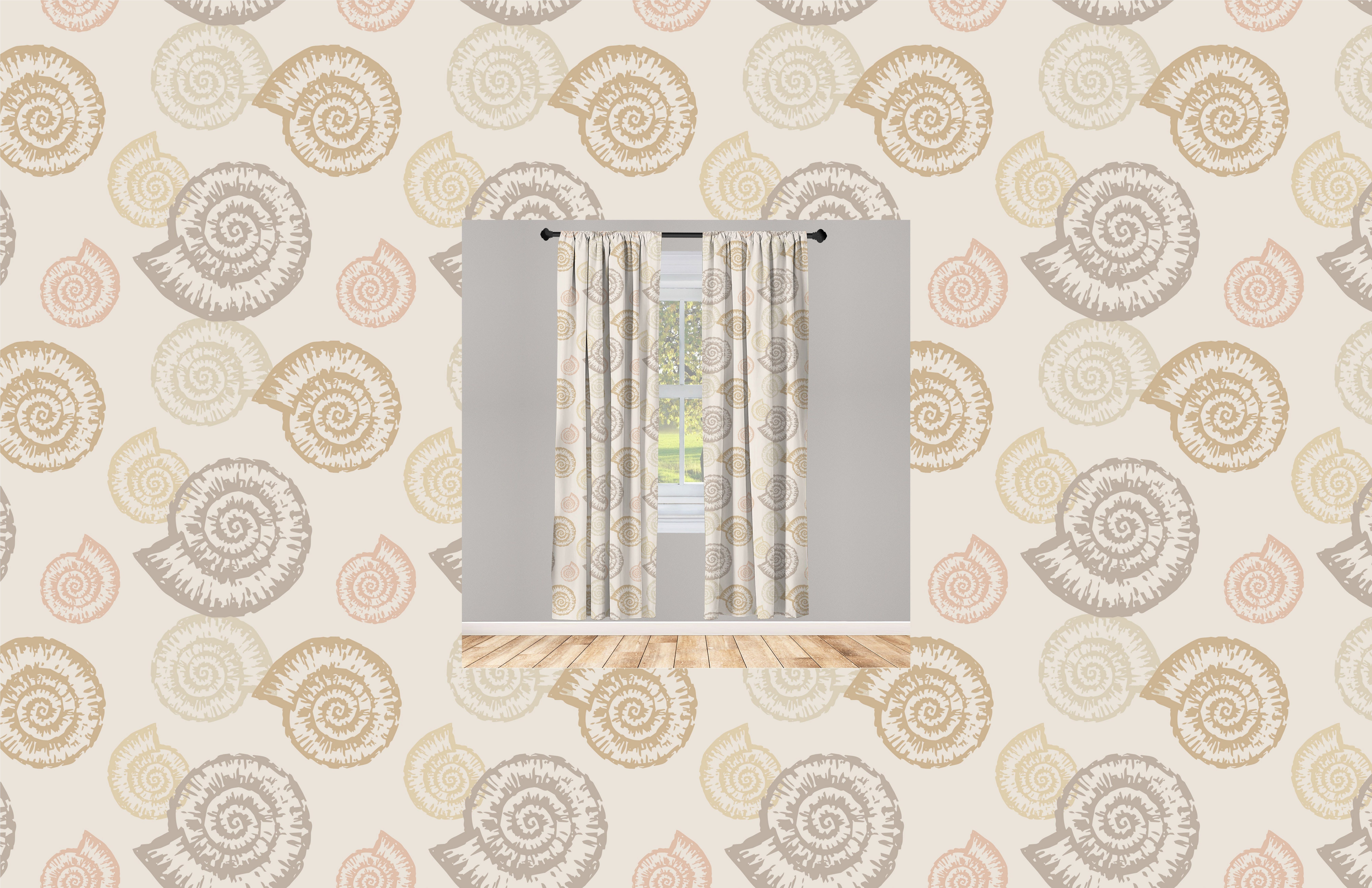 Gardine Vorhang für Wohnzimmer Schlafzimmer Dekor, Abakuhaus, Microfaser, Nautisch Spiral Ammoniten Shells