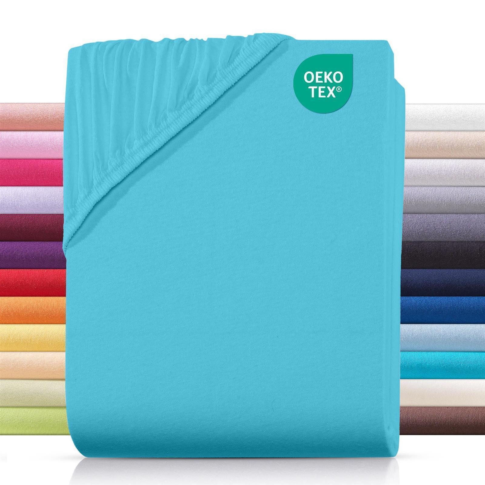 Carpe Sonno Spannbettlaken Jersey 90x200 100x200 120x200 140x200 160x200 180x200 200x200 70x140, Jersey, Gummizug: rundum, (1 Stück), Baumwoll Babybett Spannbettlaken 70x140 Baby Laken Türkis