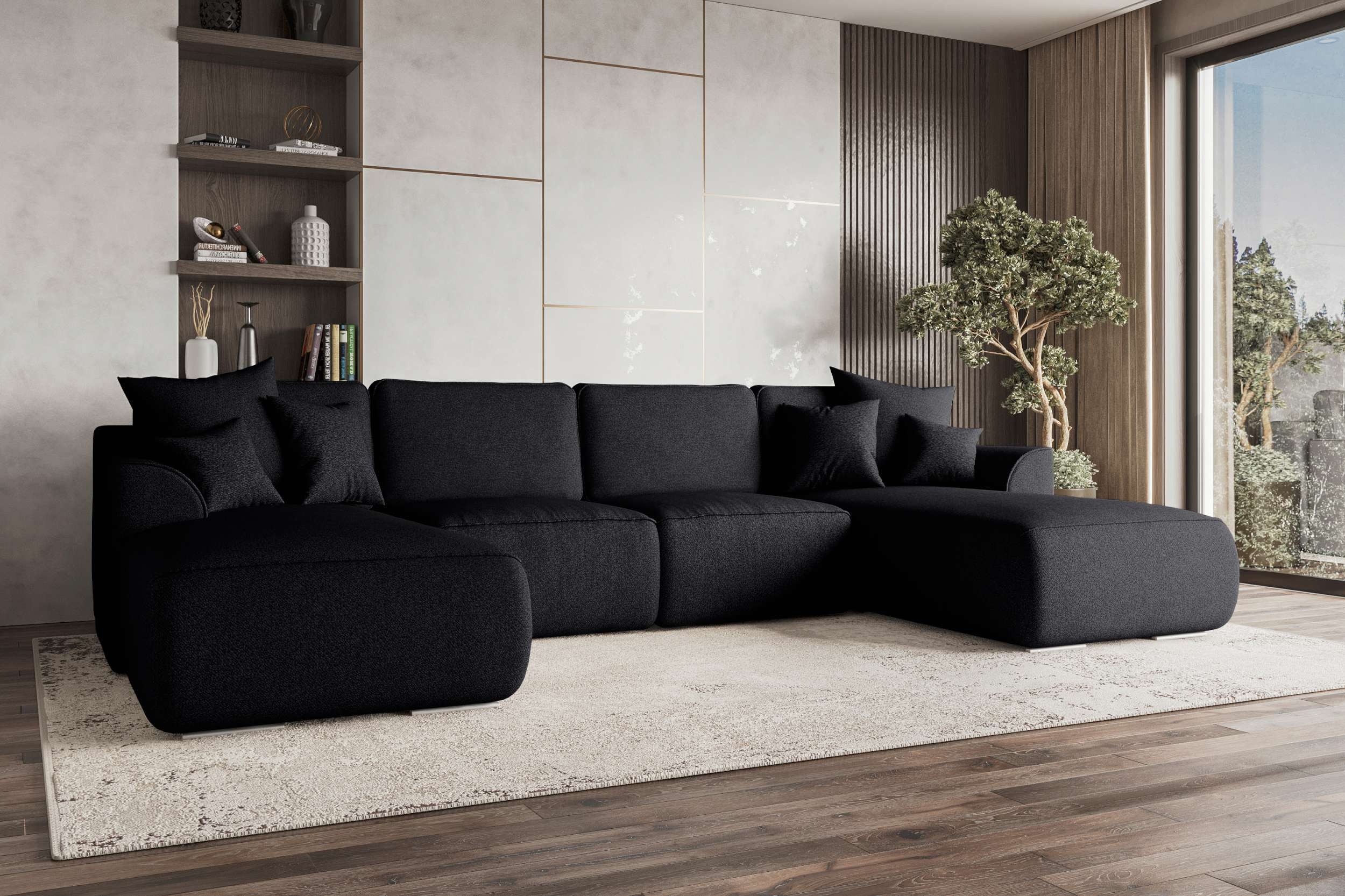 99rooms Wohnlandschaft Gusto, Sofa, U-Form, mit Schlaffunktion, mit abnehmbaren Kissen, Bezug - Strukturstoff NEVE